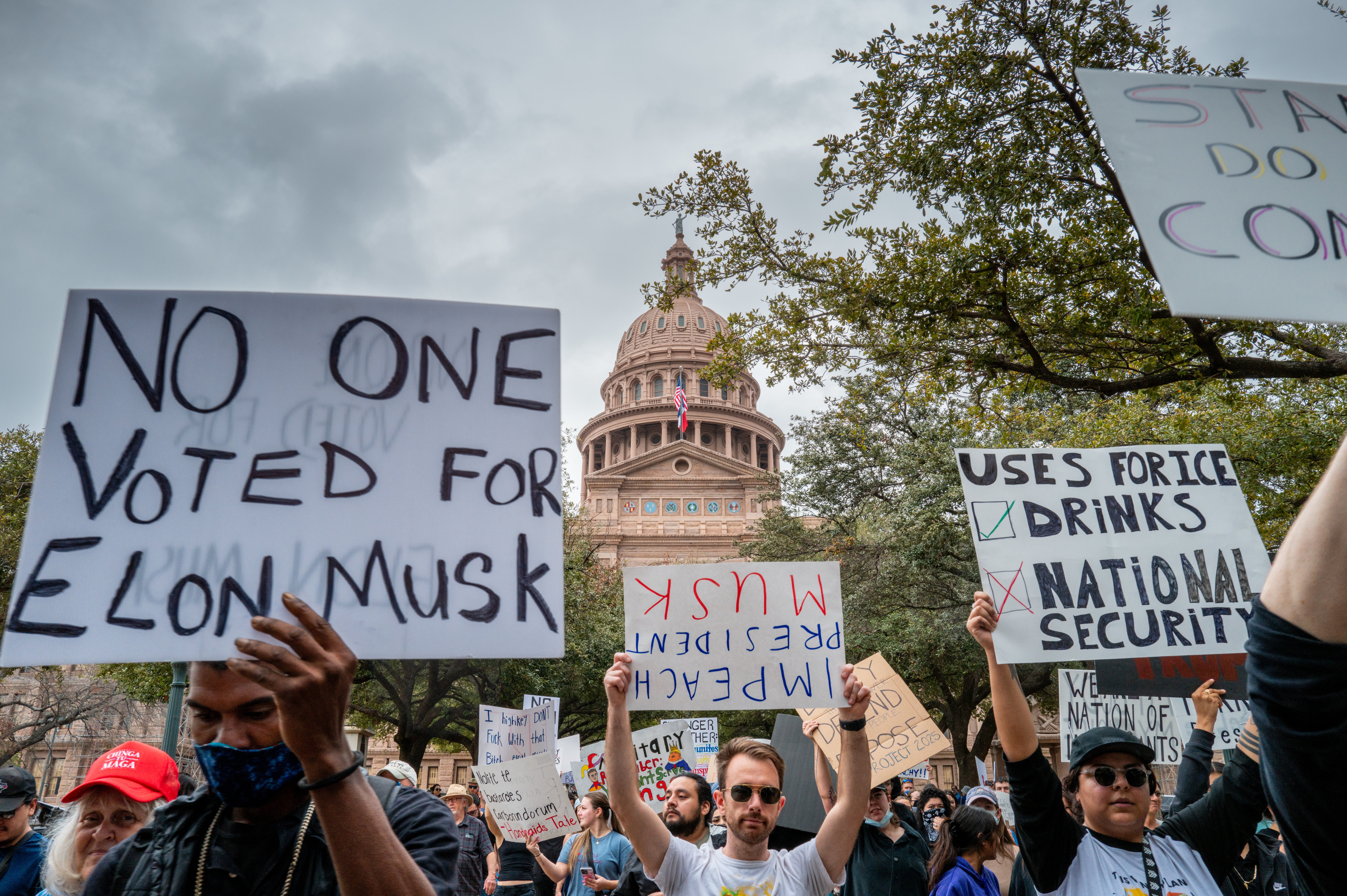 Anti-Musk protesters pictured in Austin in February