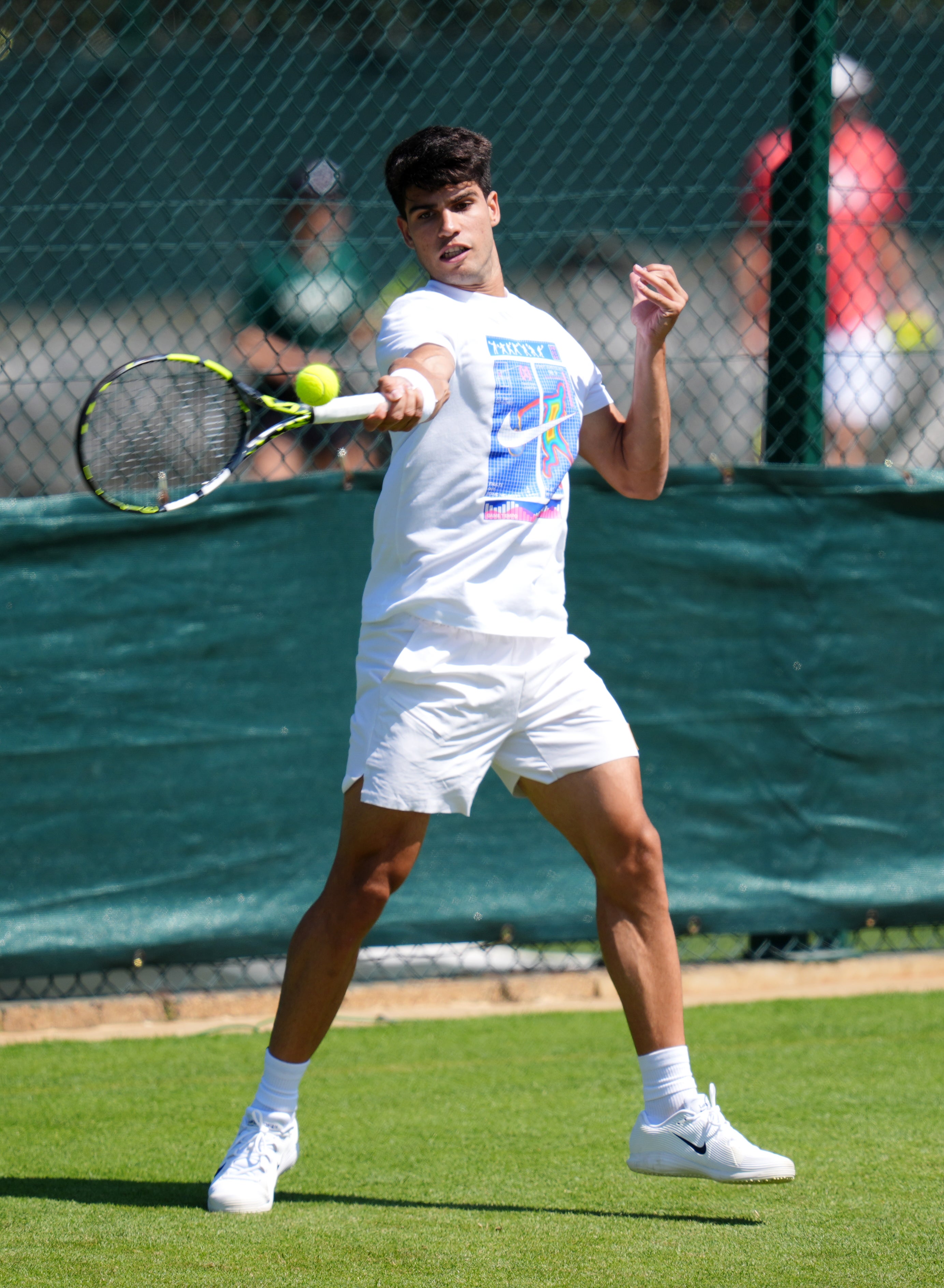Carlos Alcaraz during a practice session at the All England Lawn Tennis and Croquet Club