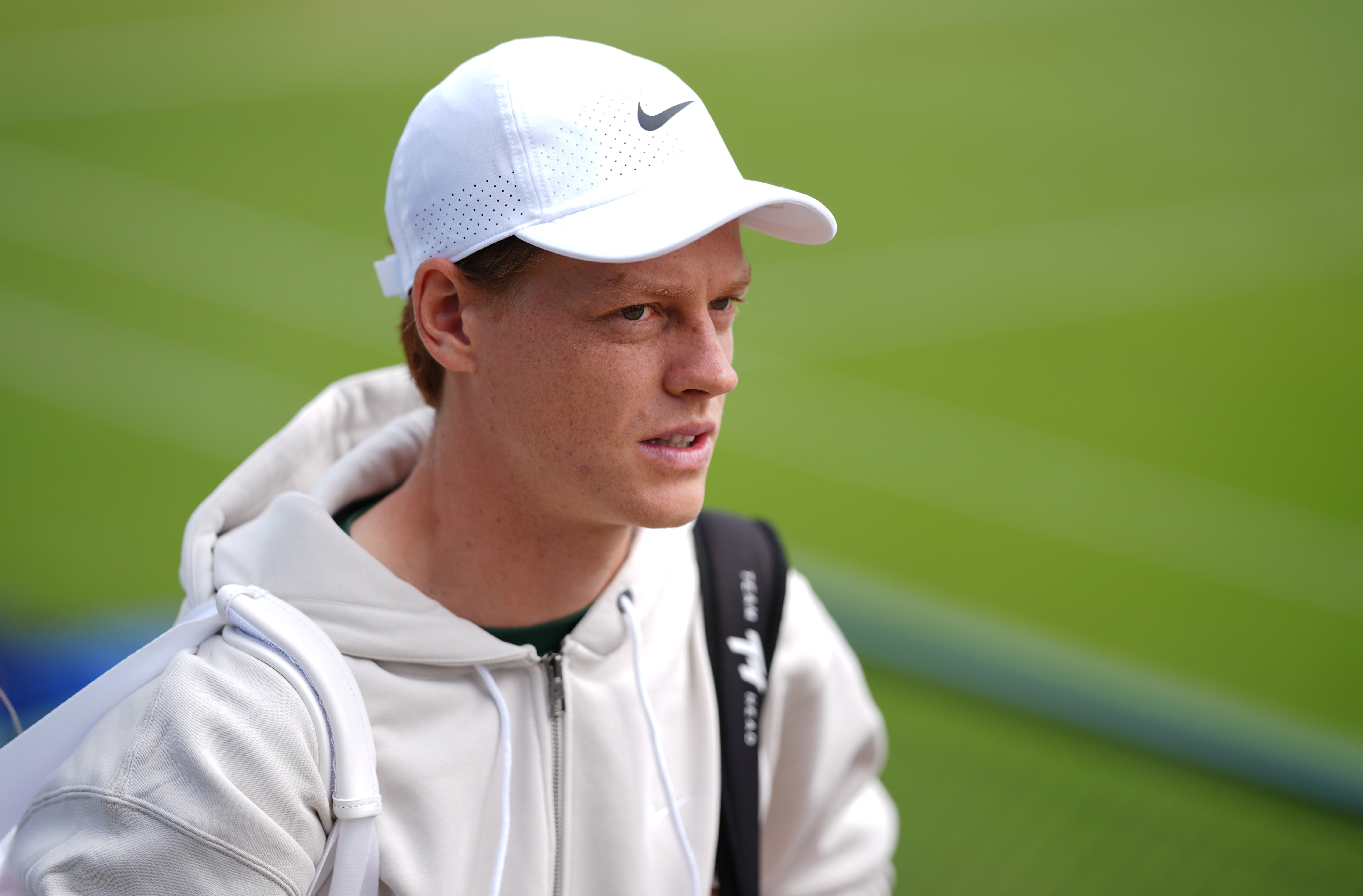 Jannik Sinner arriving at the practice courts at the All England Lawn Tennis and Croquet Club