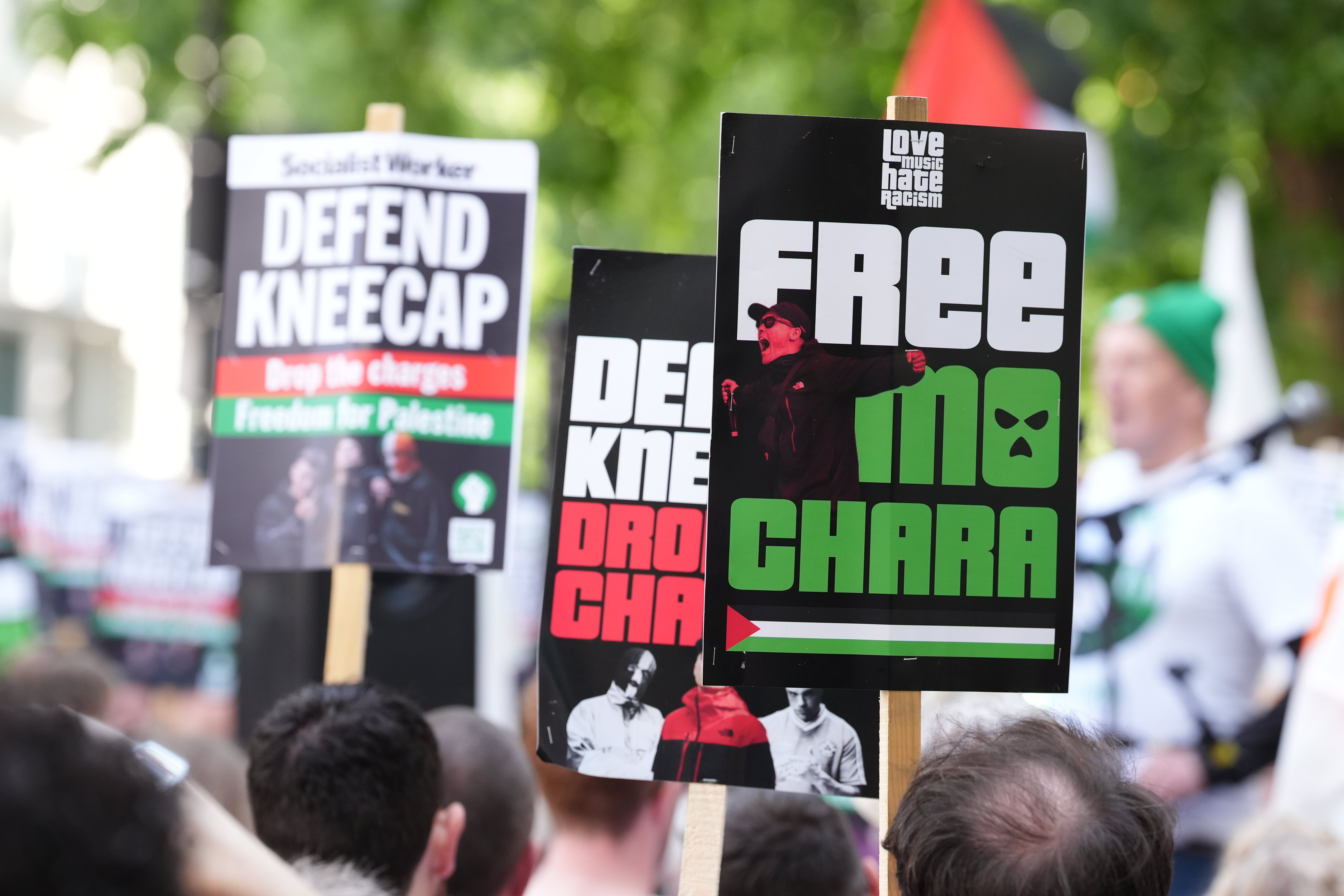 Supporters protested outside Westminster Magistrates’ Court during the appearance