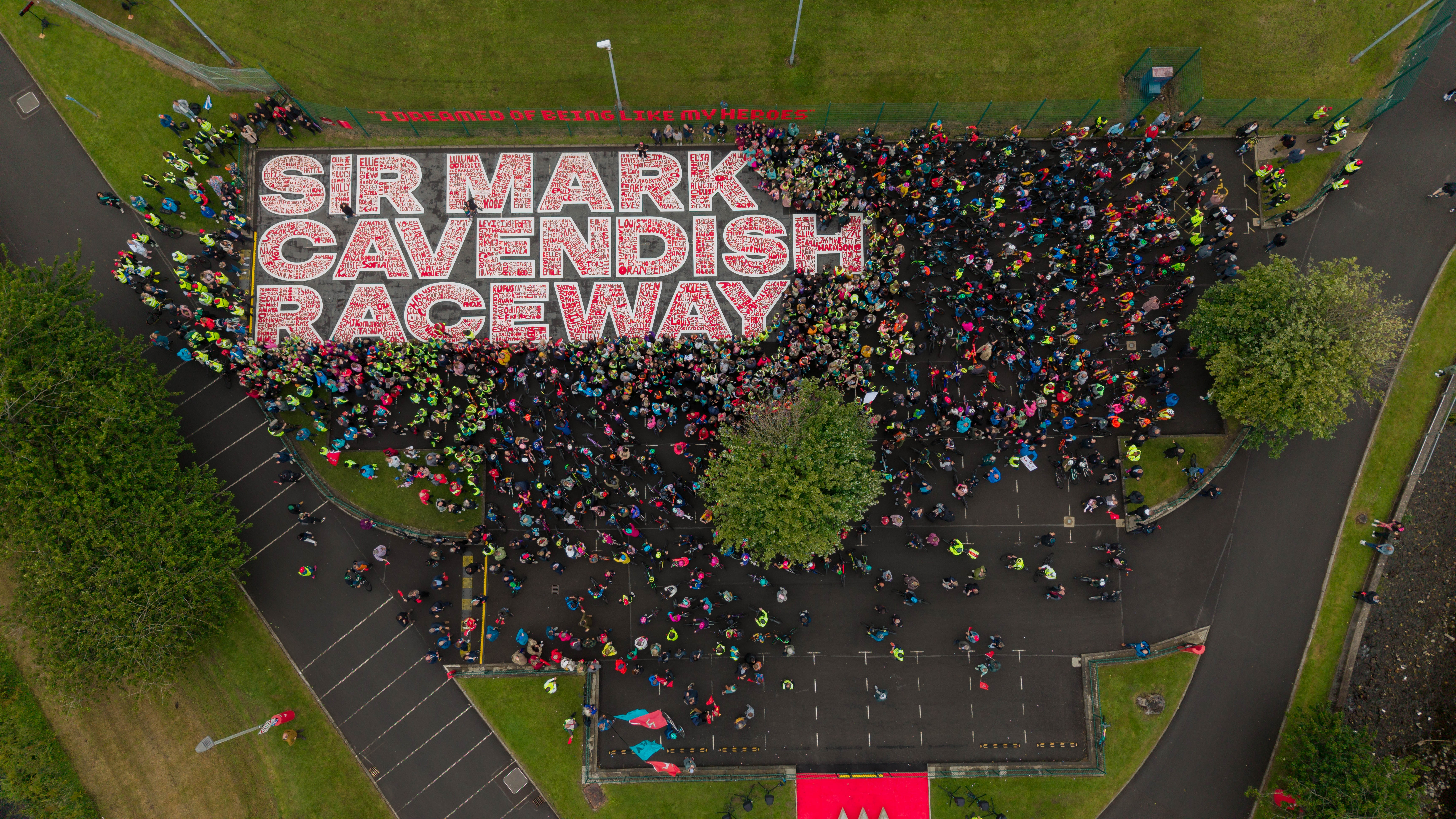Roughly a thousand children's names feature in a mural of the Raceway's new name