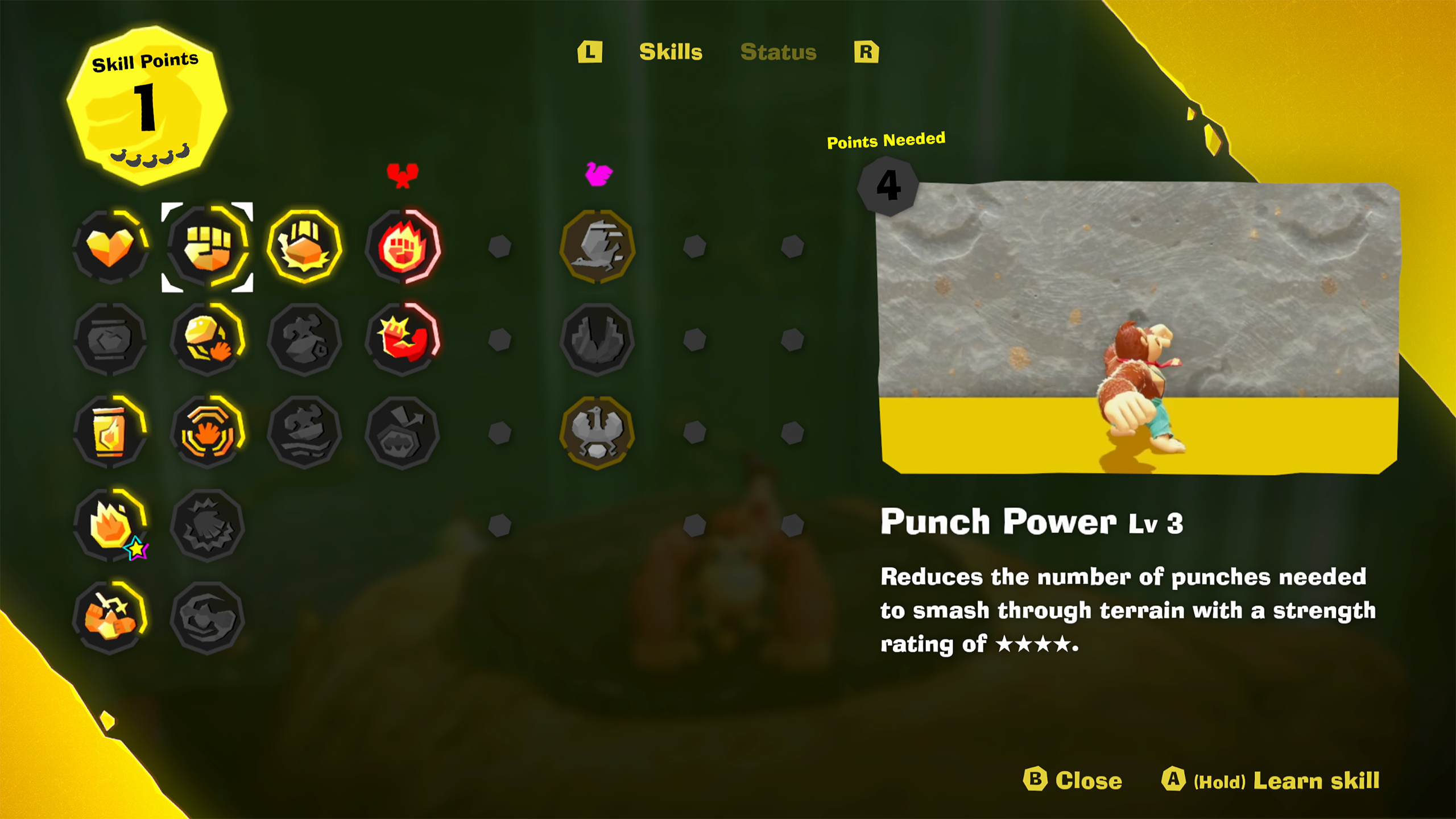 Spend bananas to progress through a skill tree and upgrade your abilities