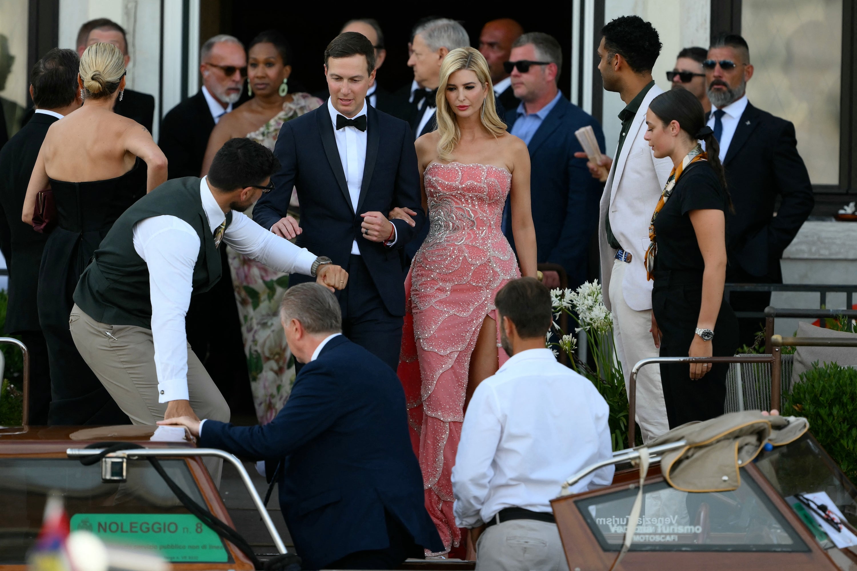 Trump failed to match the success of her arrival outfit with her wedding day attire, which looked a bit like she was cosplaying Glinda from ‘Wicked’