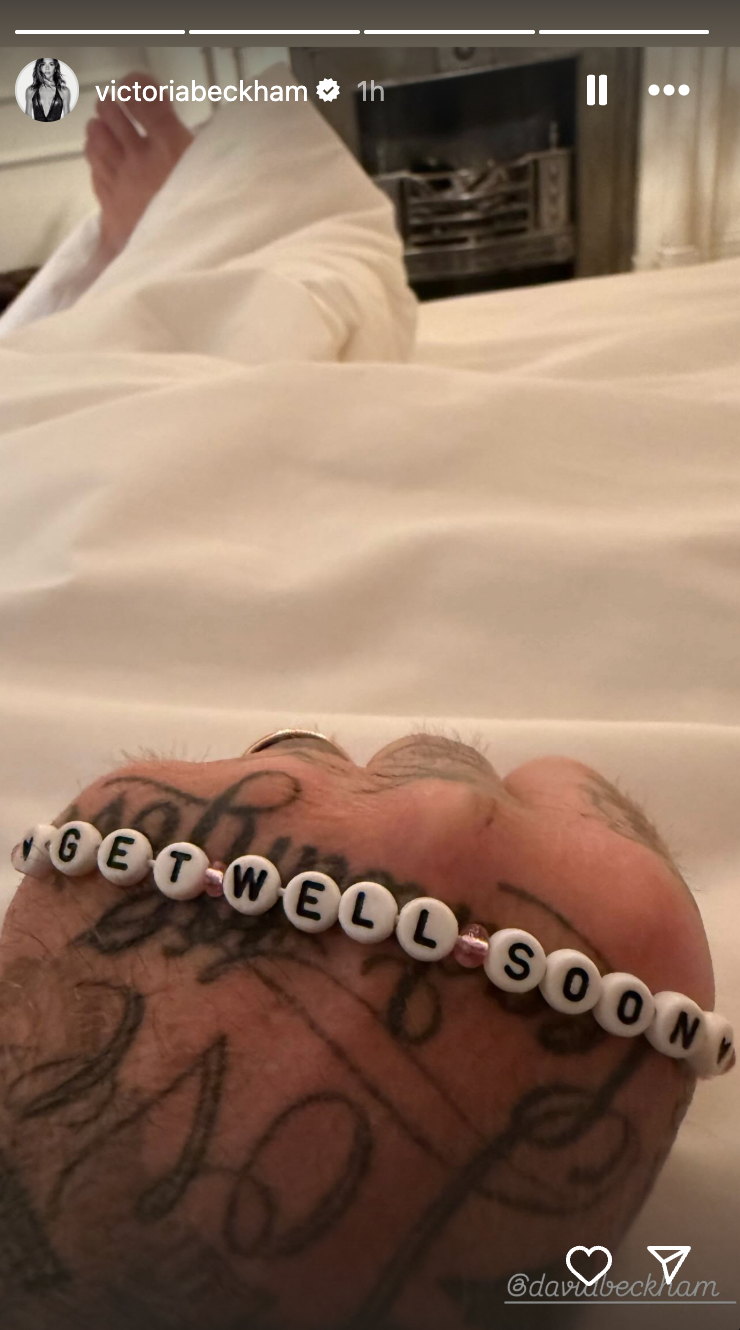 David Beckham with a ‘Get well soon’ bracelet