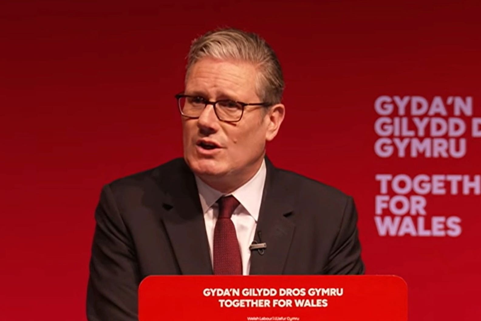 Farmers gathered outside the conference to protest (Welsh Labour TV/PA)