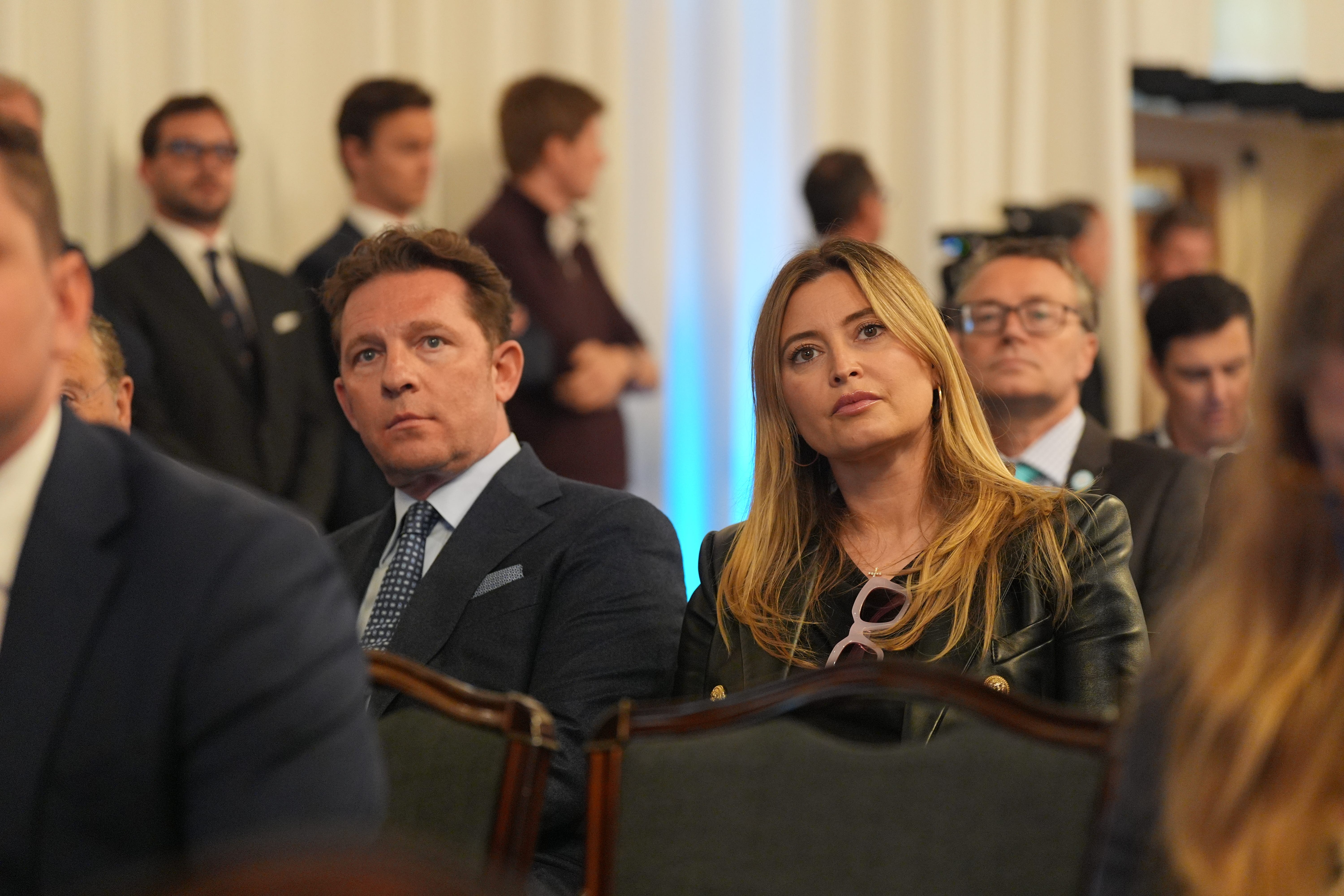 Nick Candy and Holly Valance at a Reform UK press conference in 2024 (PA)