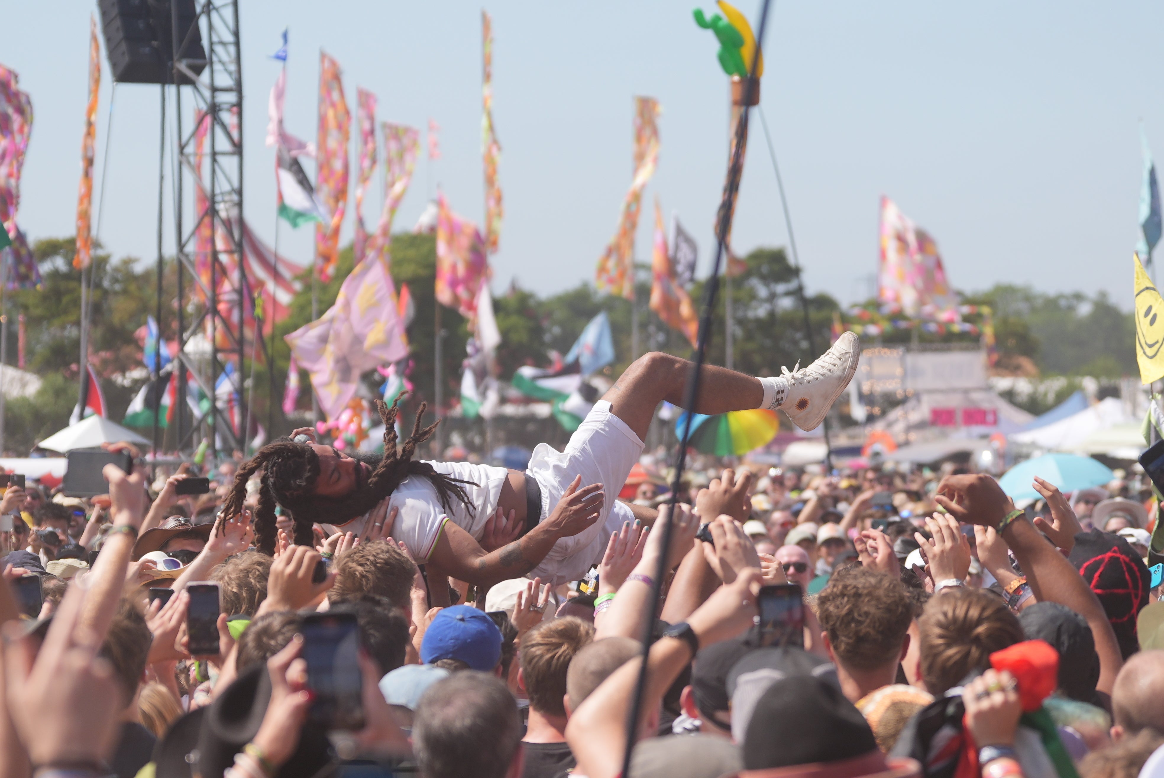 Punk duo Bob Vylan played the West Holts Stage earlier on Saturday (Yui Mok/PA)