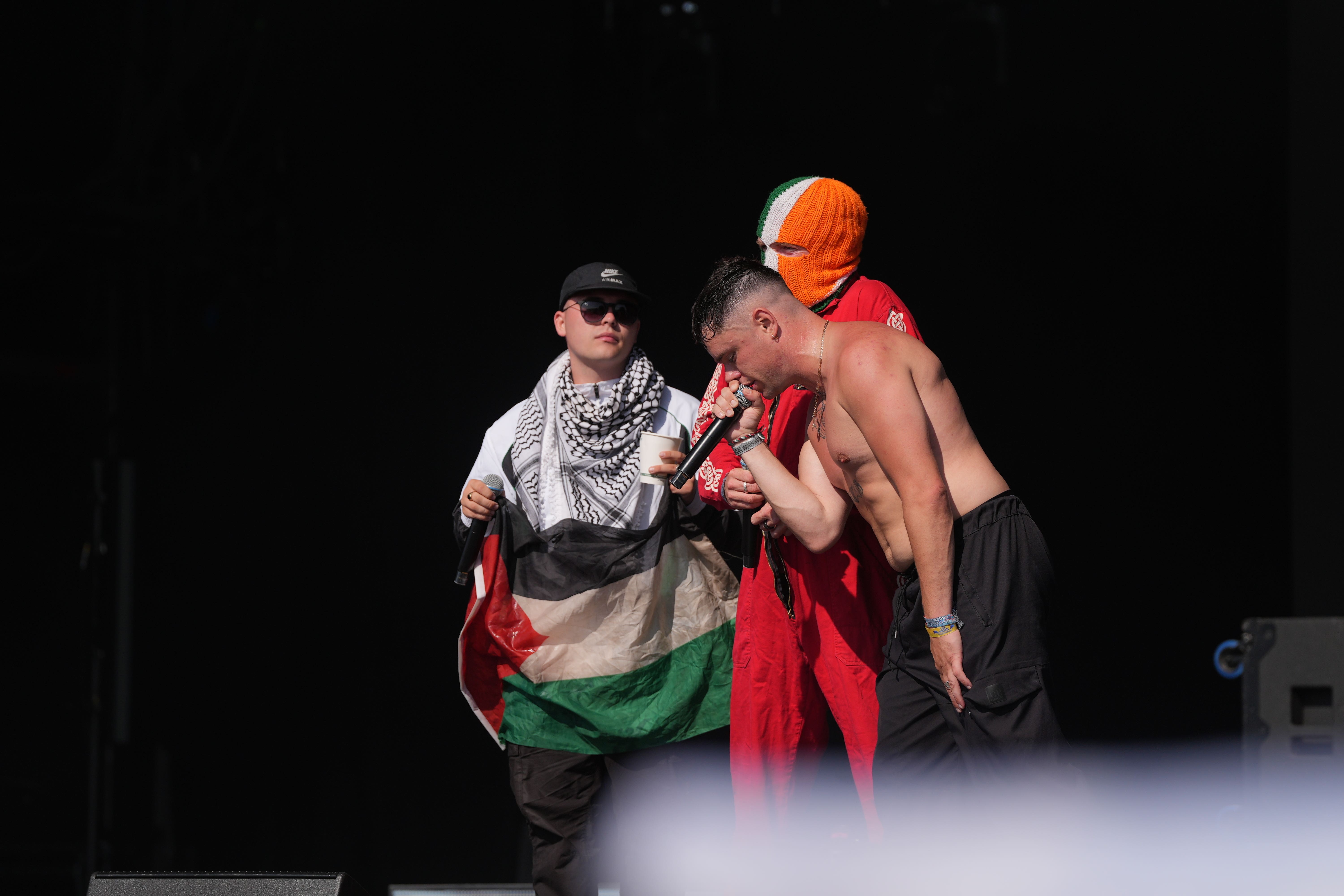 Kneecap performing on the West Holts stage at Glastonbury