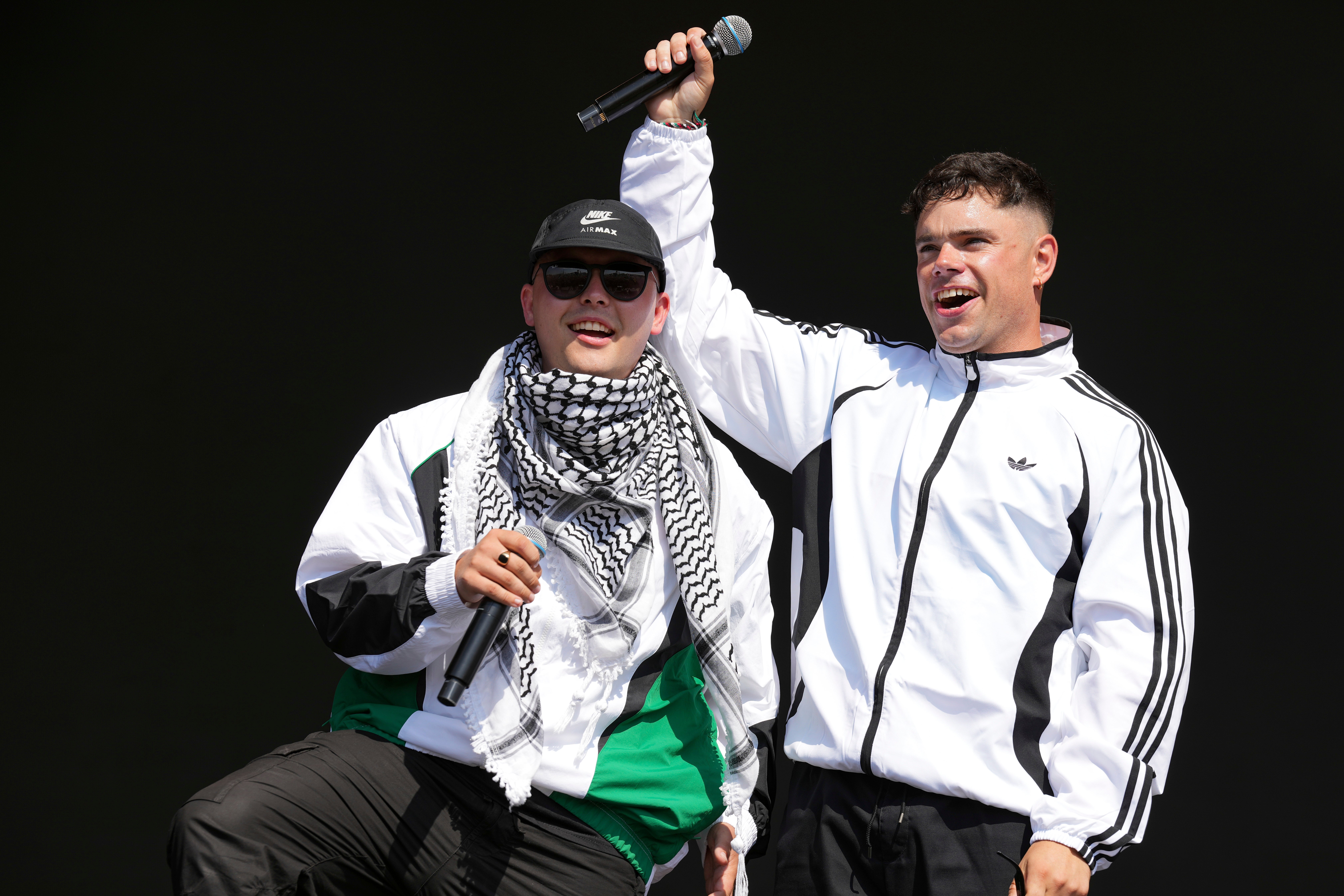 Kneecap performing at the 2025 Glastonbury Festival