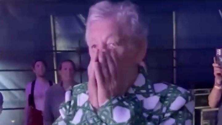 <p>Ian McKellen fights back tears during touching moment with Glastonbury crowd.</p>