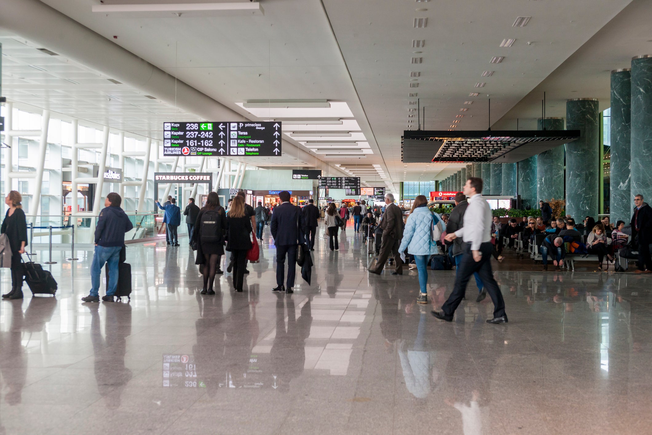 Izmir, Turkey - February 14, 2018: Departure area of Adnan Menderes International Airport terminal in Izmir-Turkey