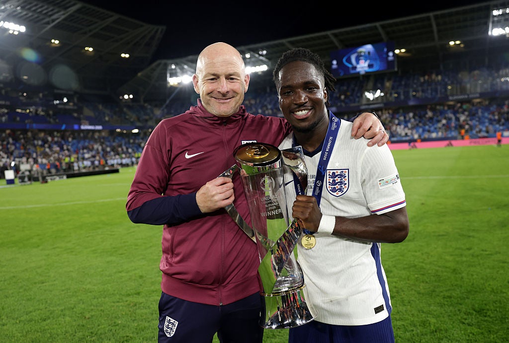 Lee Carsley with match-winner Jonathan Rowe