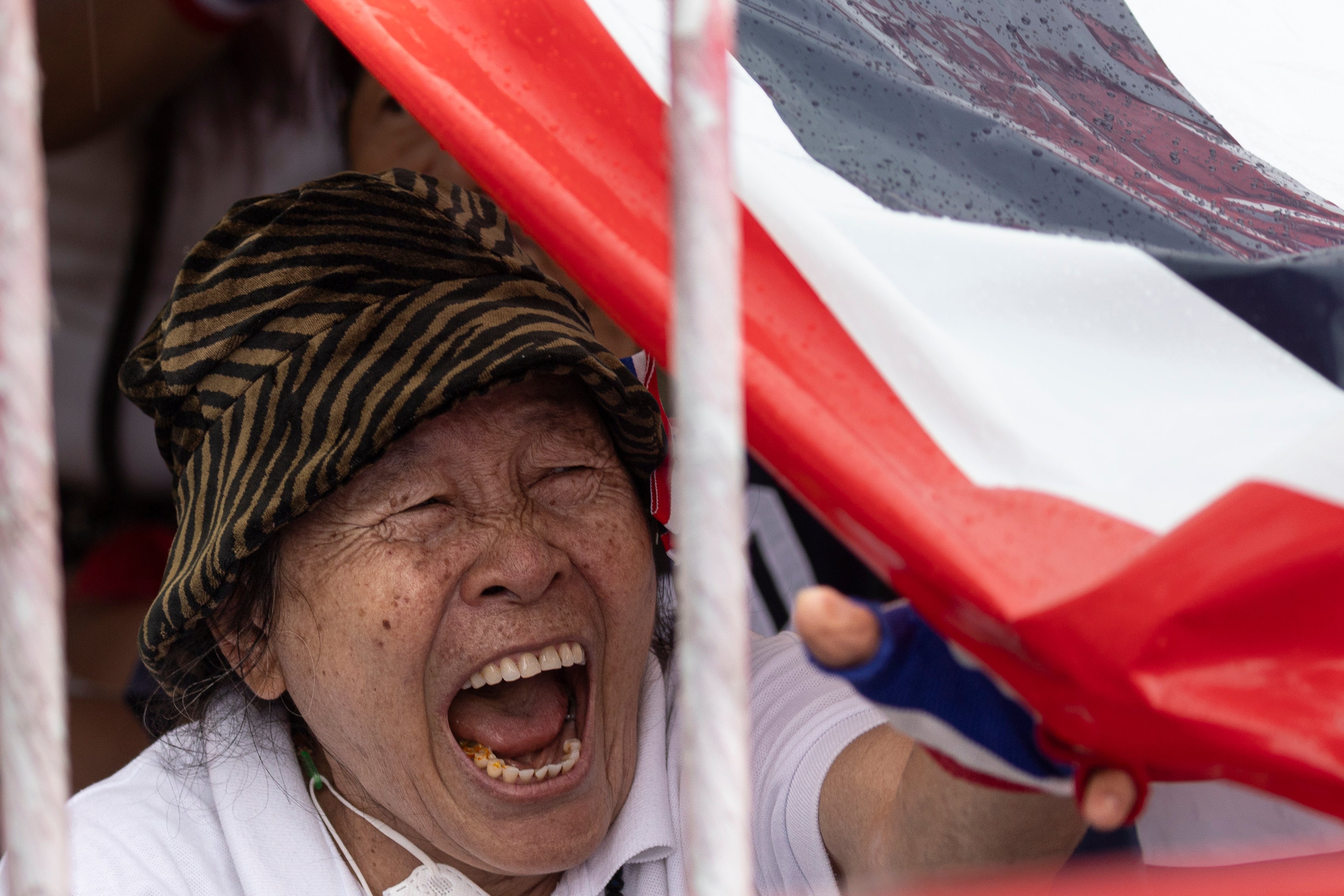 A protester at Bangkok’s Victory Monument demanding that Thailand's PM Paetongtarn Shinawatra resign, in Bangkok, Thailand, Saturday, 28 June 2025