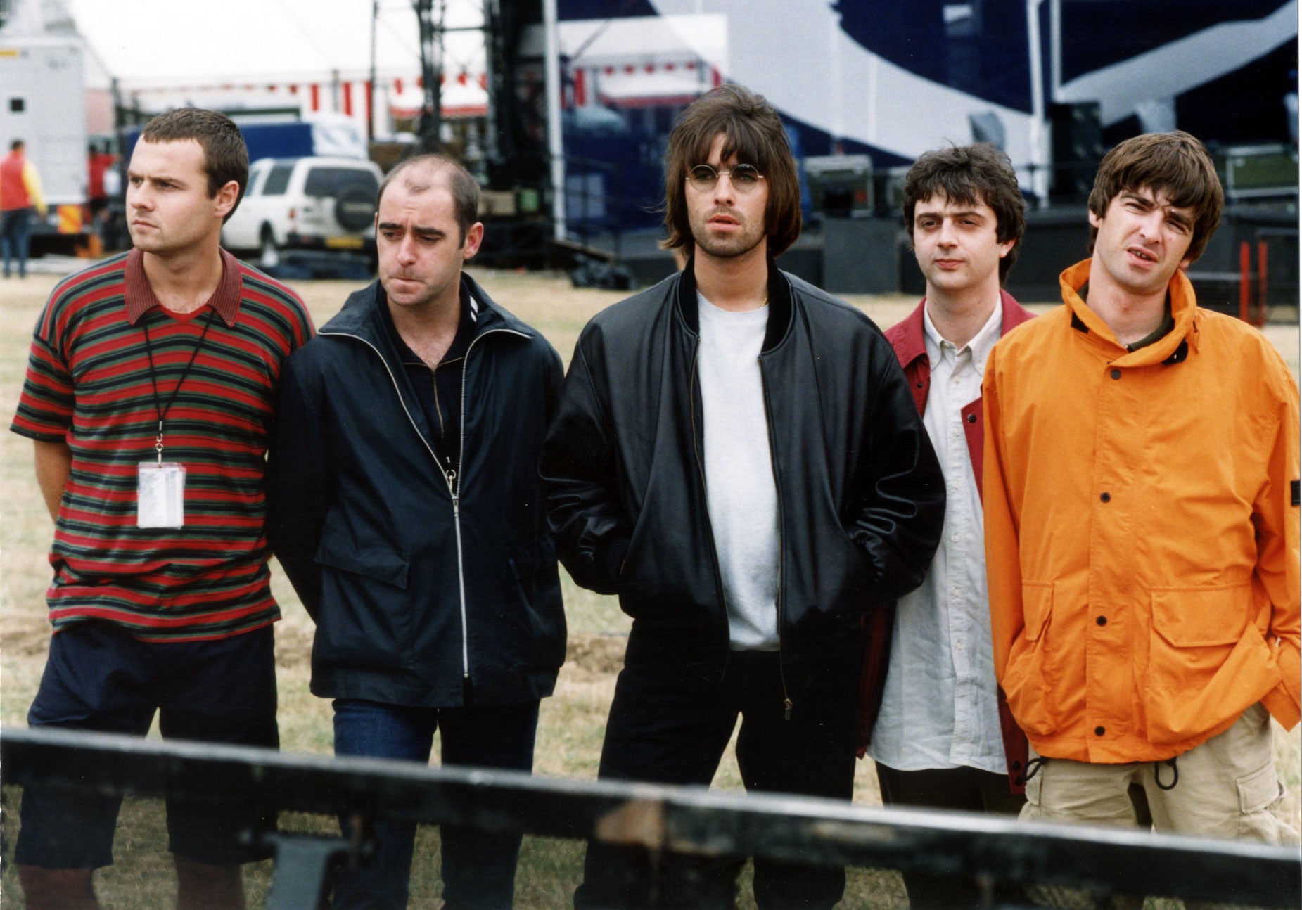 Oasis before their Knebworth Park concert in 1999