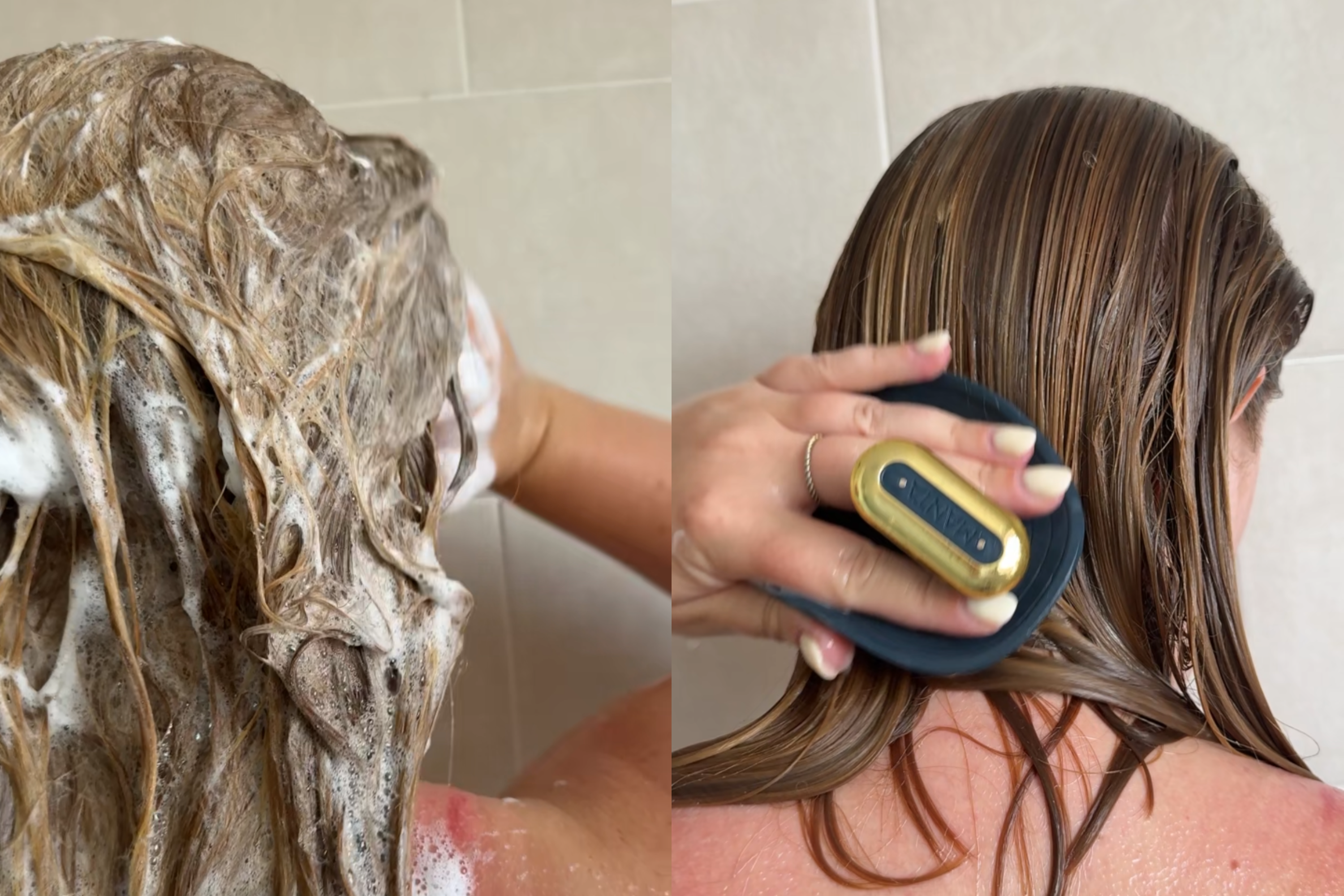 The shampoo (left) formed a fluffy lather, while the conditioner (right) was an effective detangler