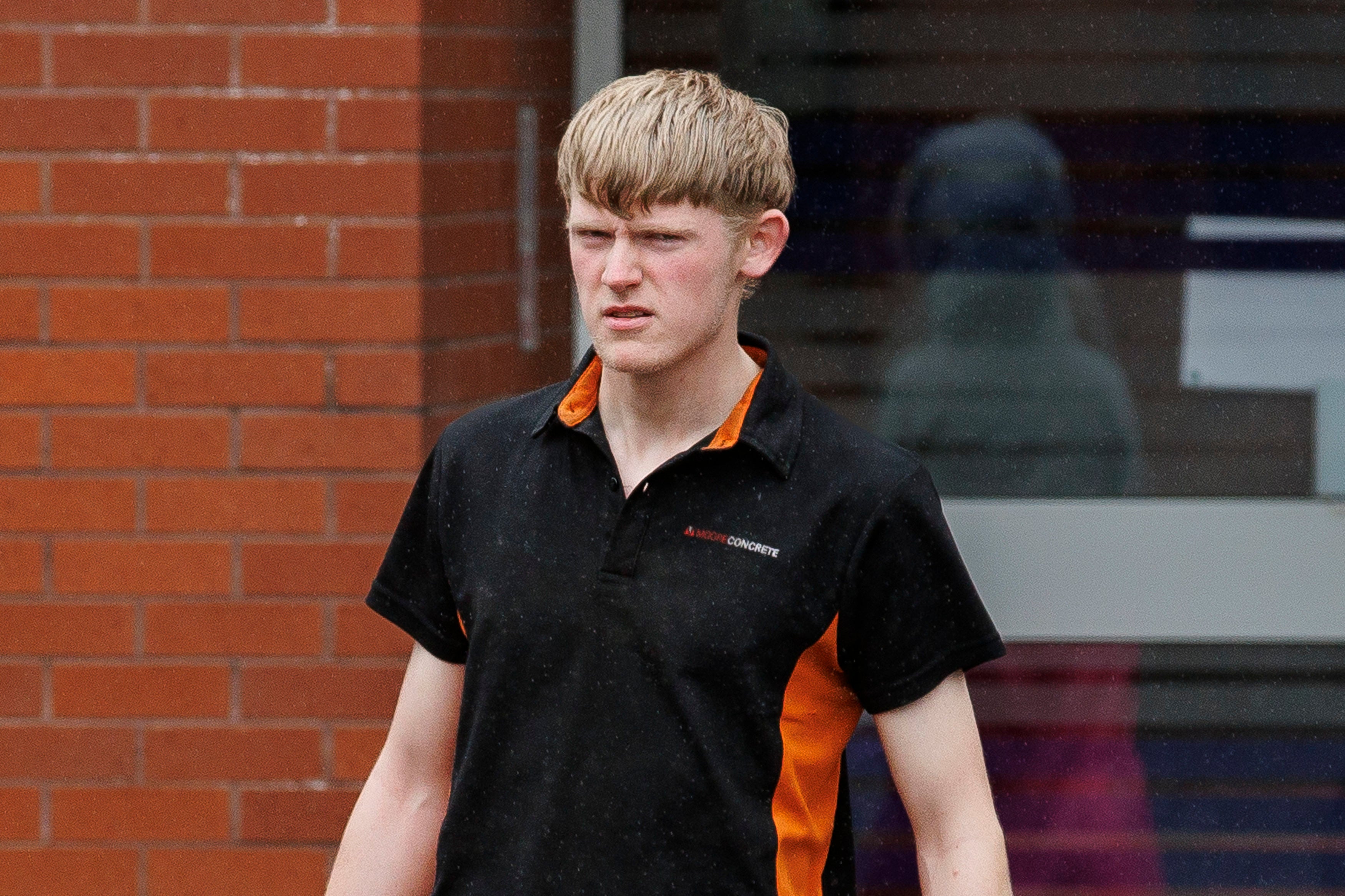 Isaac Adams leaves Coleraine Magistrates' Court, where he was charged in connection to an incident in which slurry was sprayed in Ballymena hours before the town hosted its first Pride parade