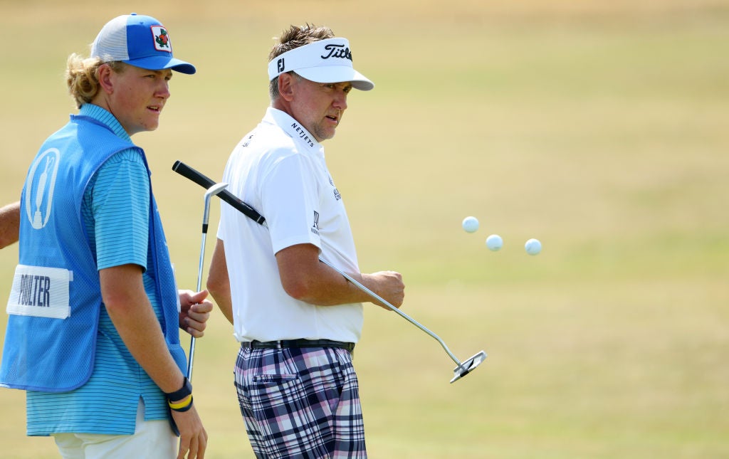 Ian Poulter will be hoping to qualify for the 153rd Open alongside his son Luke, who caddied for him in the 2022 edition (pictured)