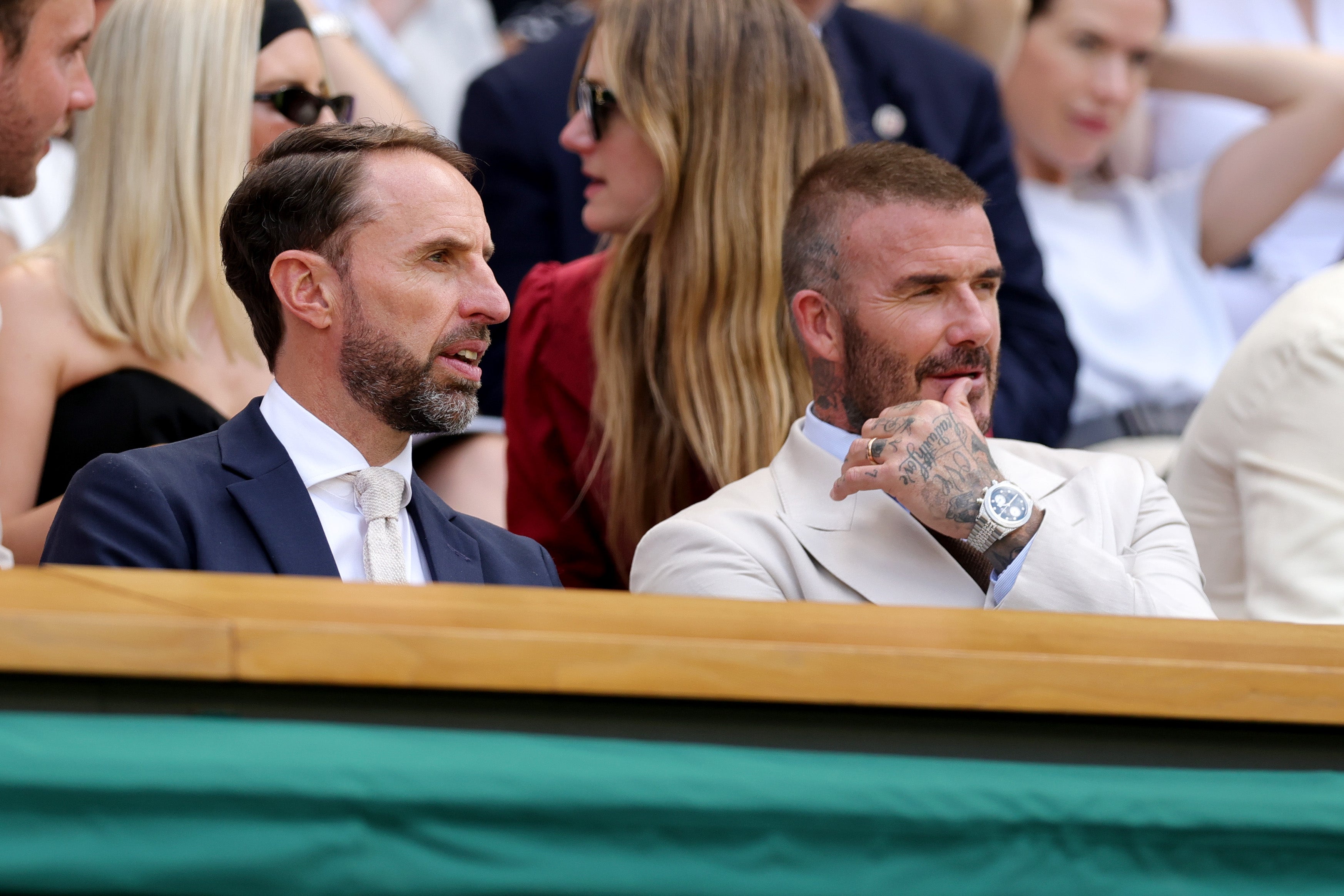 The newly knighted Gareth Southgate and David Beckham watched from the Royal Box