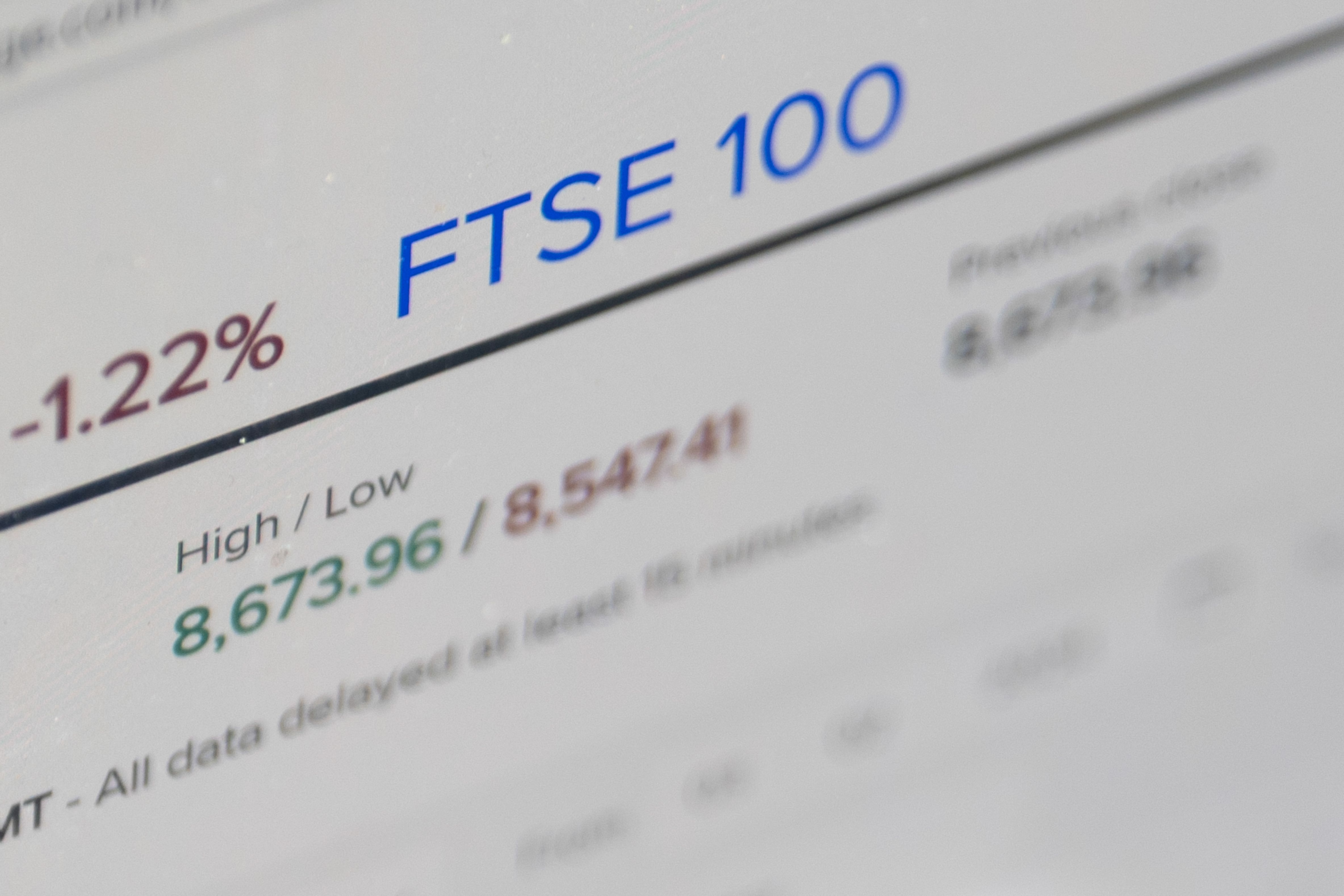 The FTSE 100 index closed down 37.95 points, 0.4%, at 8,760.96 (PA)