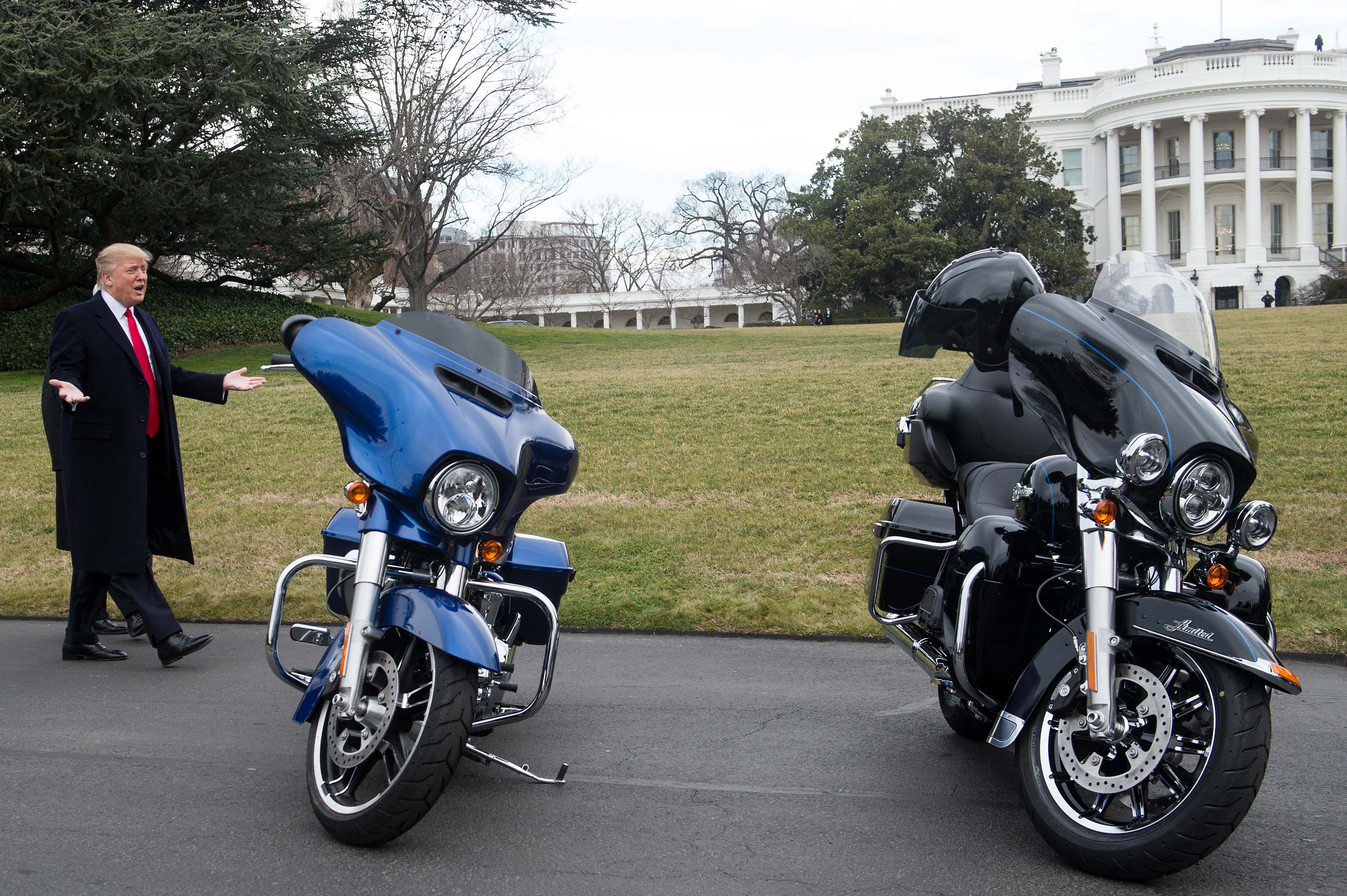 South Dakota Sen. Rounds invited Trump to attend the annual Sturgis Motorcycle Rally, saying the president would ‘be impressed with the reception.’ Pictured: Trump with motorcycles during his first term.