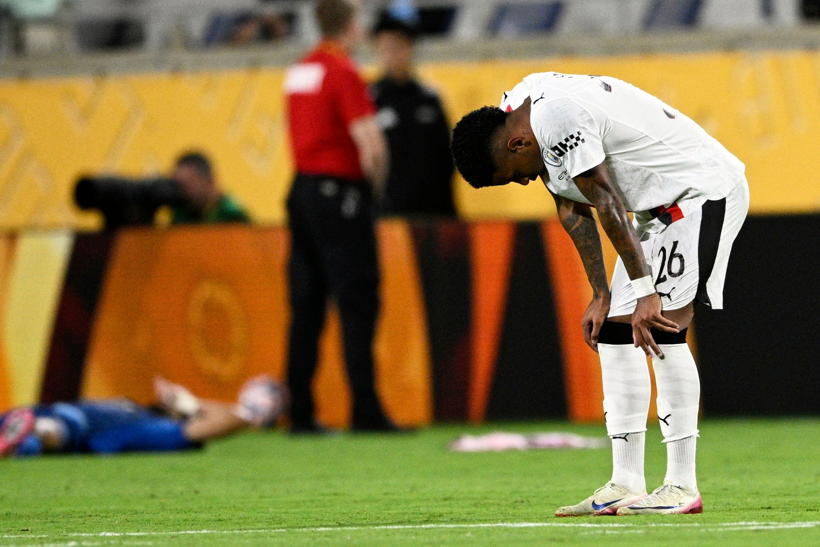 Savinho reacts after the final whistle (Phelan Ebenhack/AP)