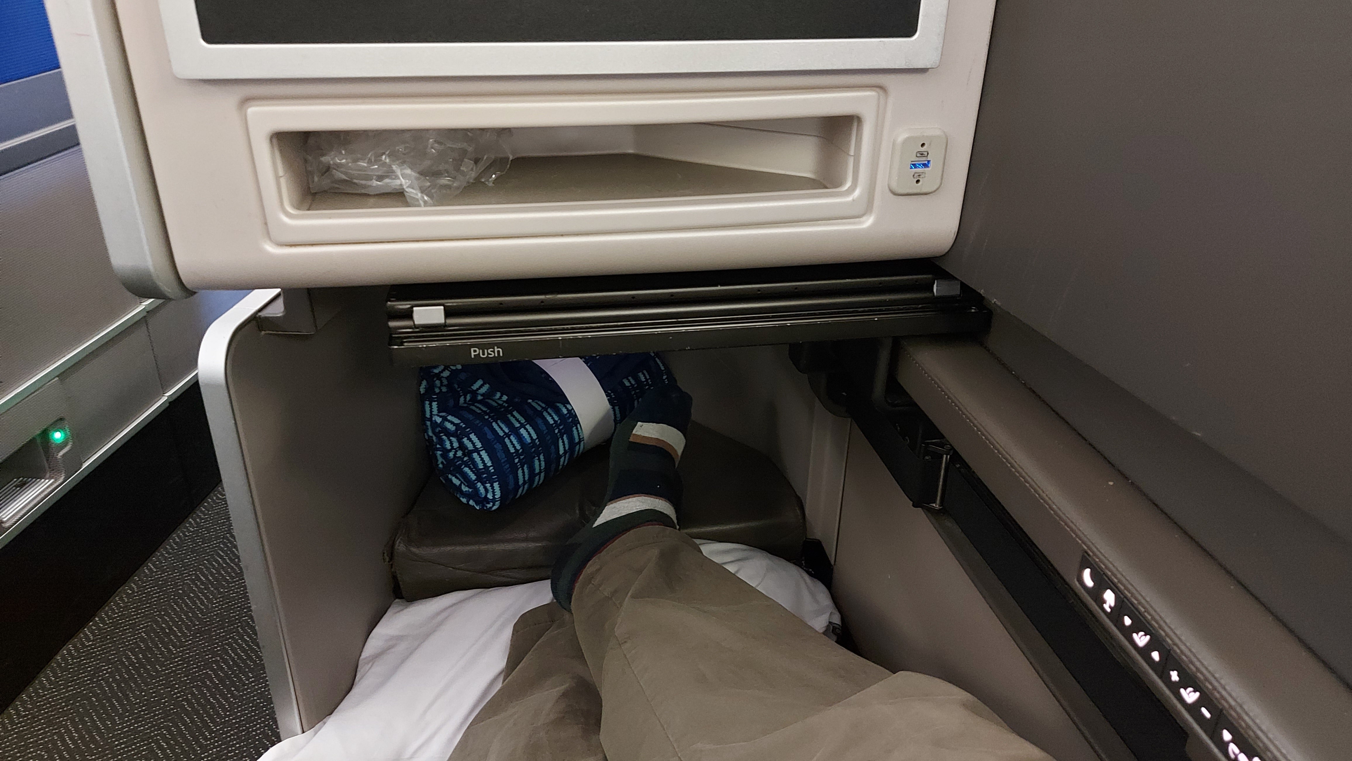 In lie-flat mode the seat measures a 'generous' 6ft 4in. 'That means six inches of wiggle room for my 5ft 10in frame,' writes Ted