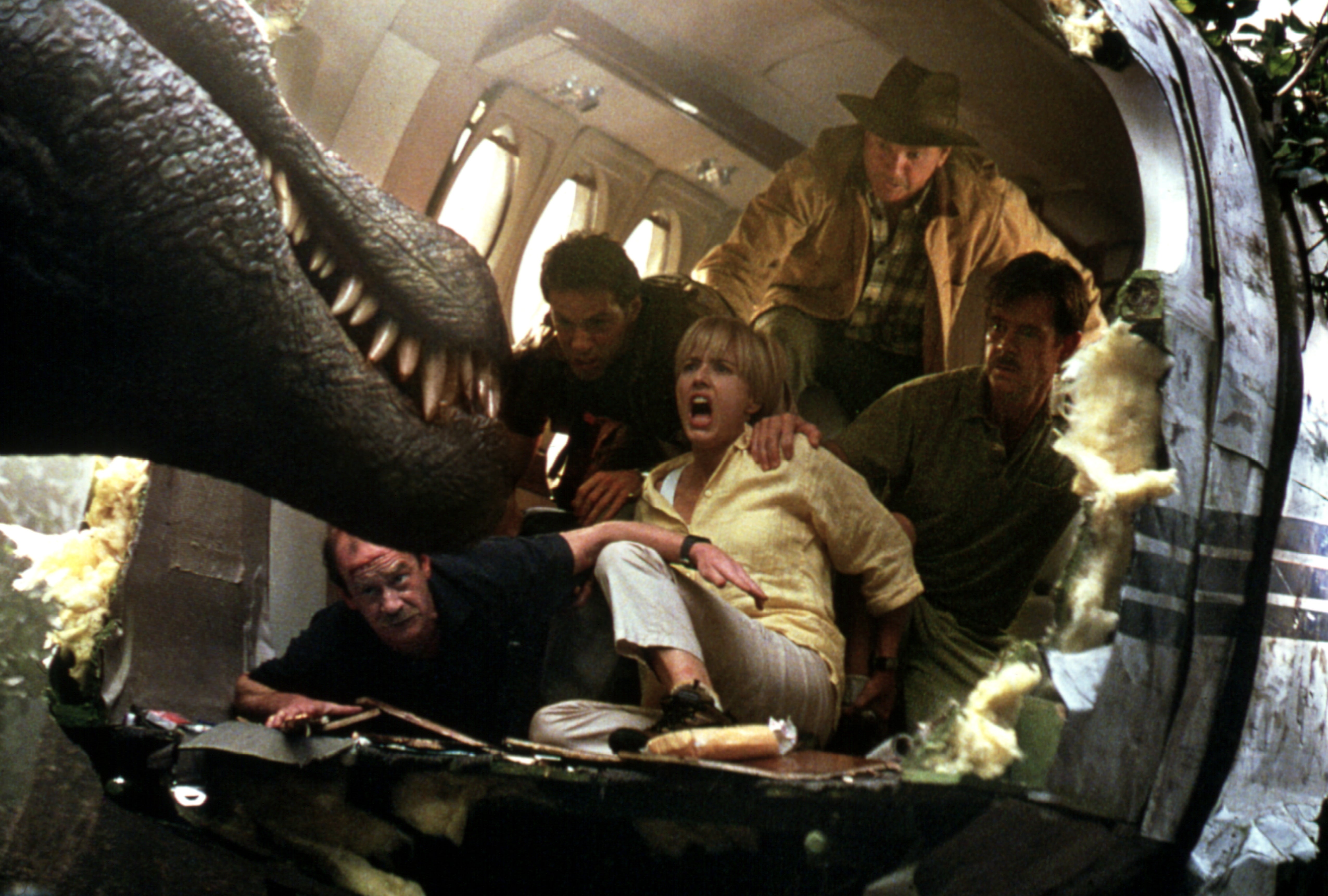 Help! Michael Jeter, Alessandro Nivola, Tea Leoni, Sam Neill and William H Macy in ‘Jurassic Park III’