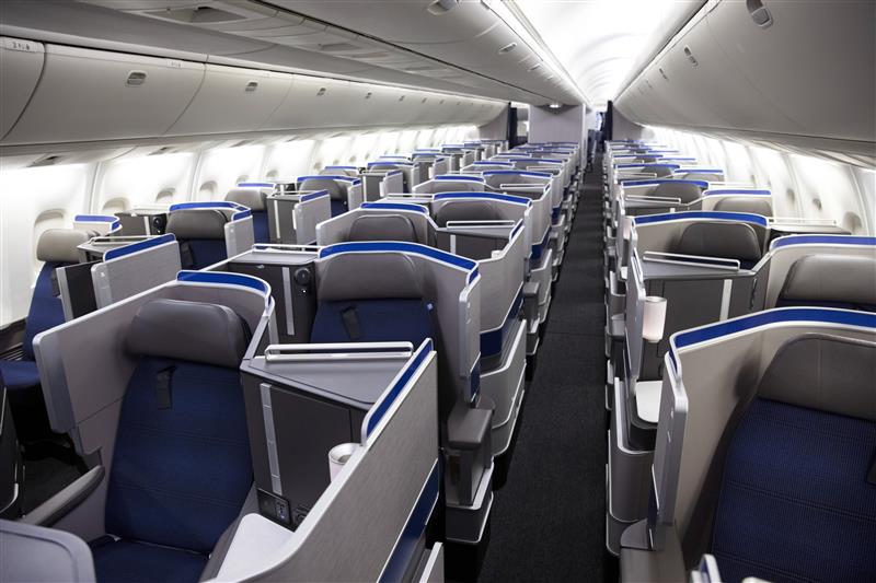 The United Polaris cabin is arranged in a 1-1-1 configuration on the Boeing 767