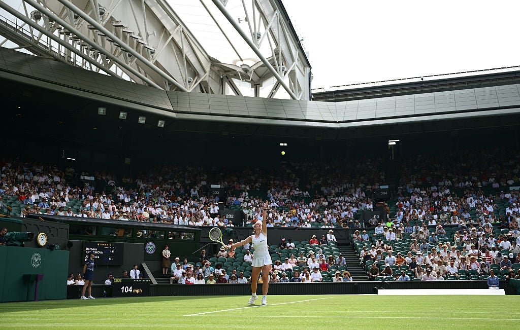 A large crowd cheers on both players on Centre Court
