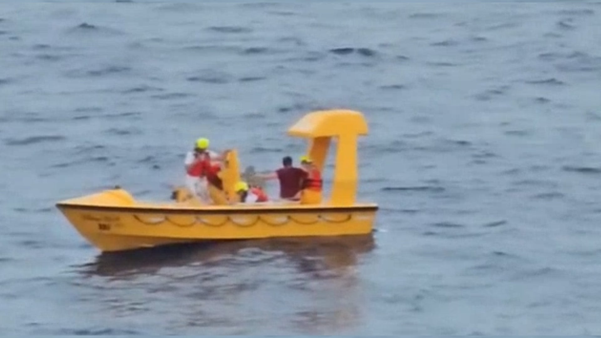 Video shows the dad and daughter rescue after the five-year-old fell overboard