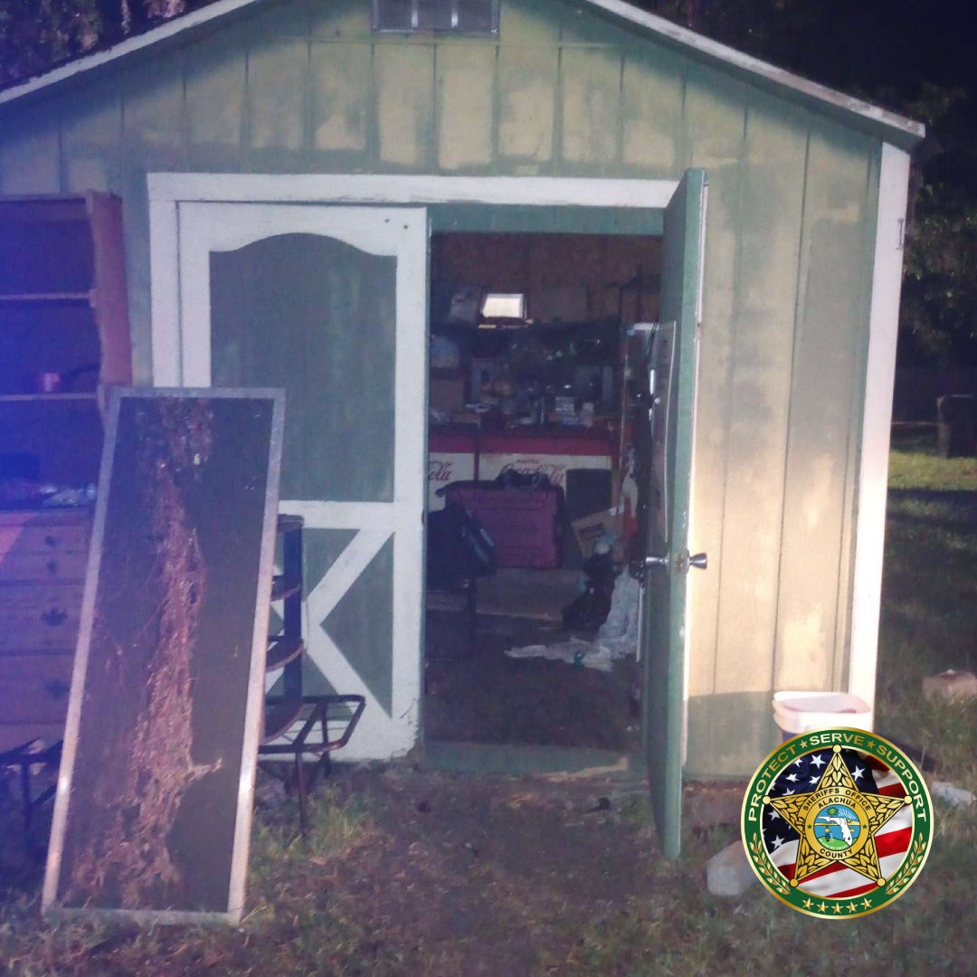 A brick was placed in front of the shed doors, according to deputies.