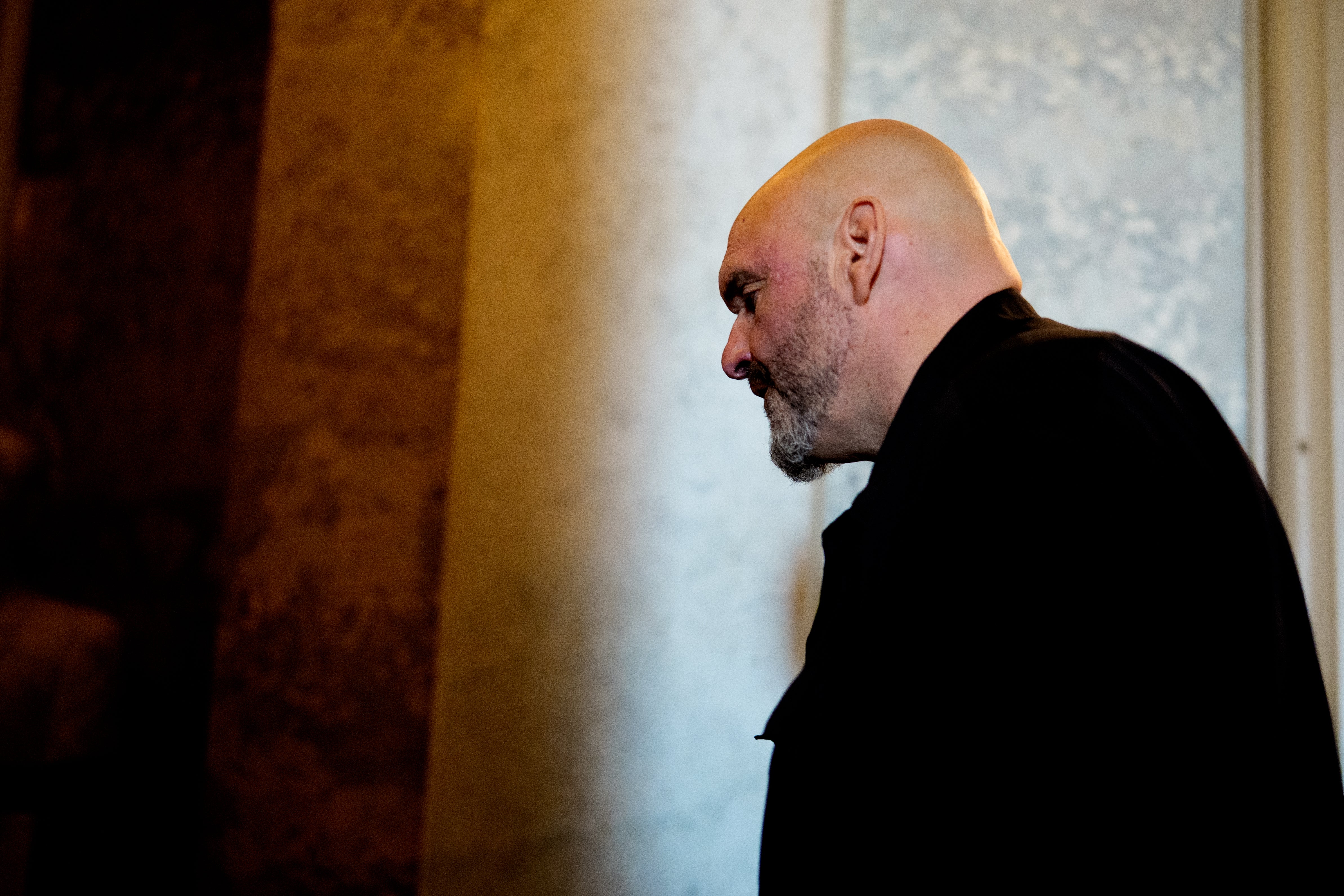 Sen. John Fetterman (D-PA) was cranky as he paced off the Senate floor at the U.S. Capitol Building on June 30, 2025 in Washington, DC.