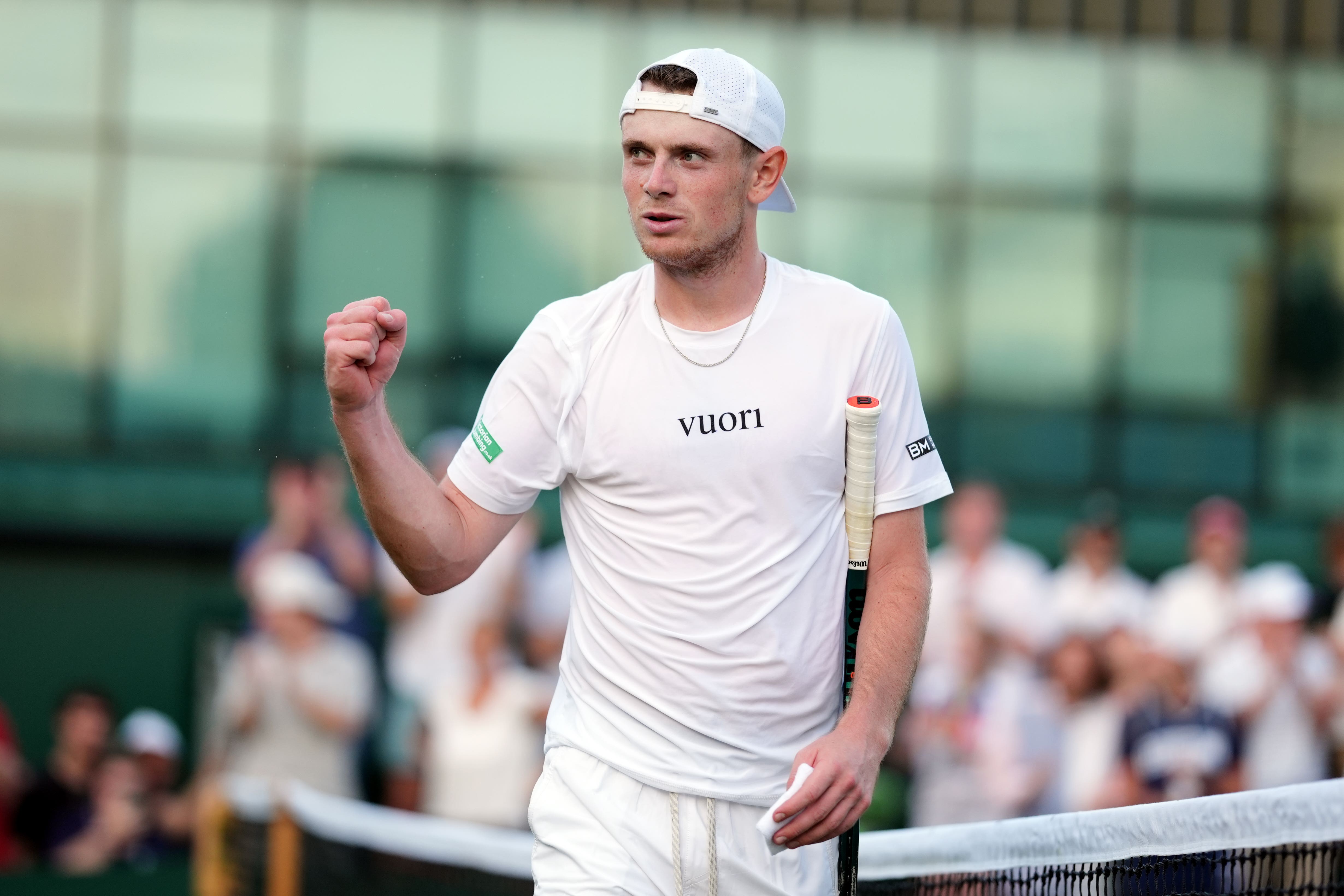 Jack Pinnington Jones celebrates beating Tomas Etcheverry (John Walton/PA)