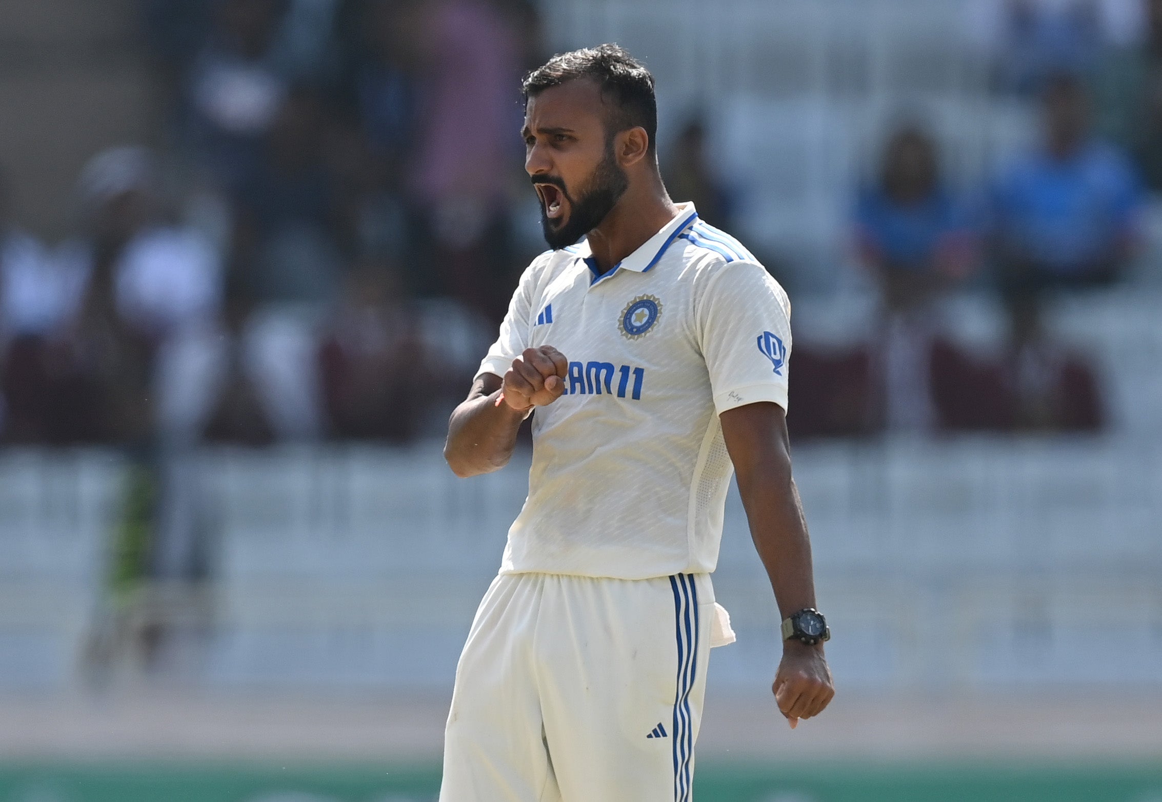 Akash Deep of India celebrates dismissing Ben Duckett last year in the fourth Test in Ranchi