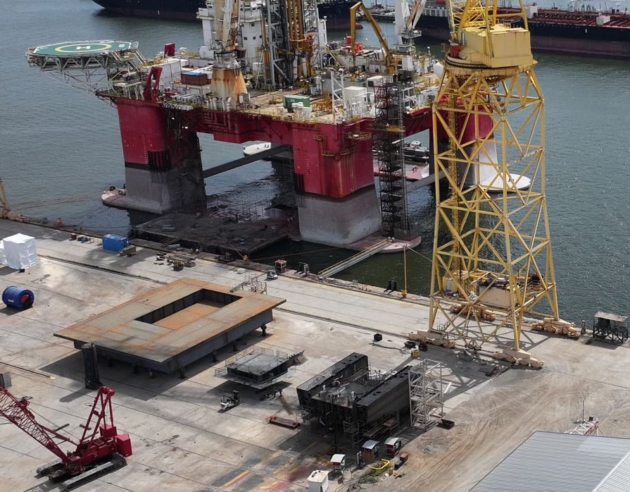 A 2,000 sq ft proof-of-concept version of + Pool was manufactured at Bollinger Shipyard, above, in Mississippi