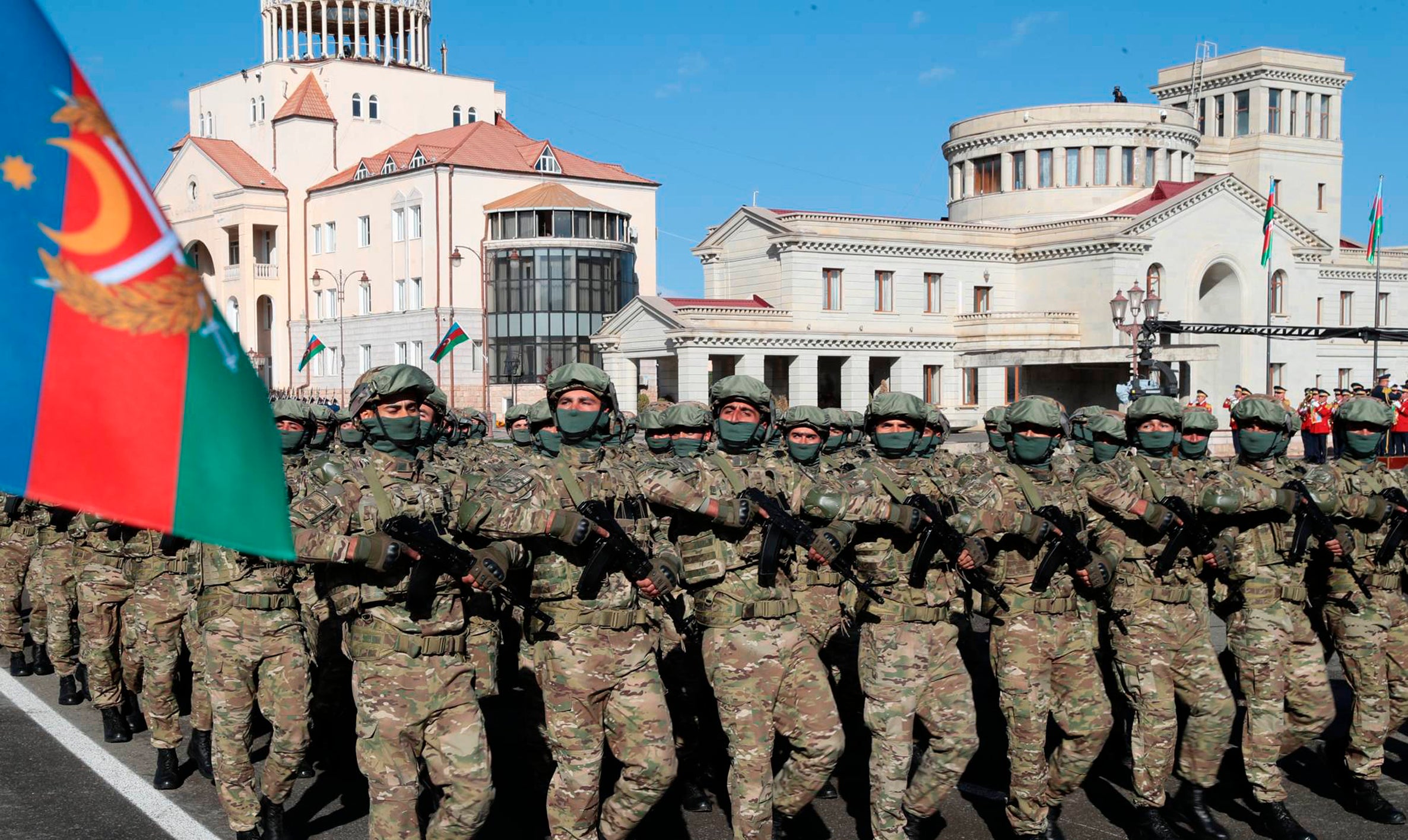 In this photo provided by the Azerbaijan Presidential Press Office, Azerbaijan President Ilham Aliyev holds a parade in Khankendi, the capital of Karabakh, Azerbaijan, on Nov. 8, 2023. (Azerbaijani Presidential Press Office via AP, File)