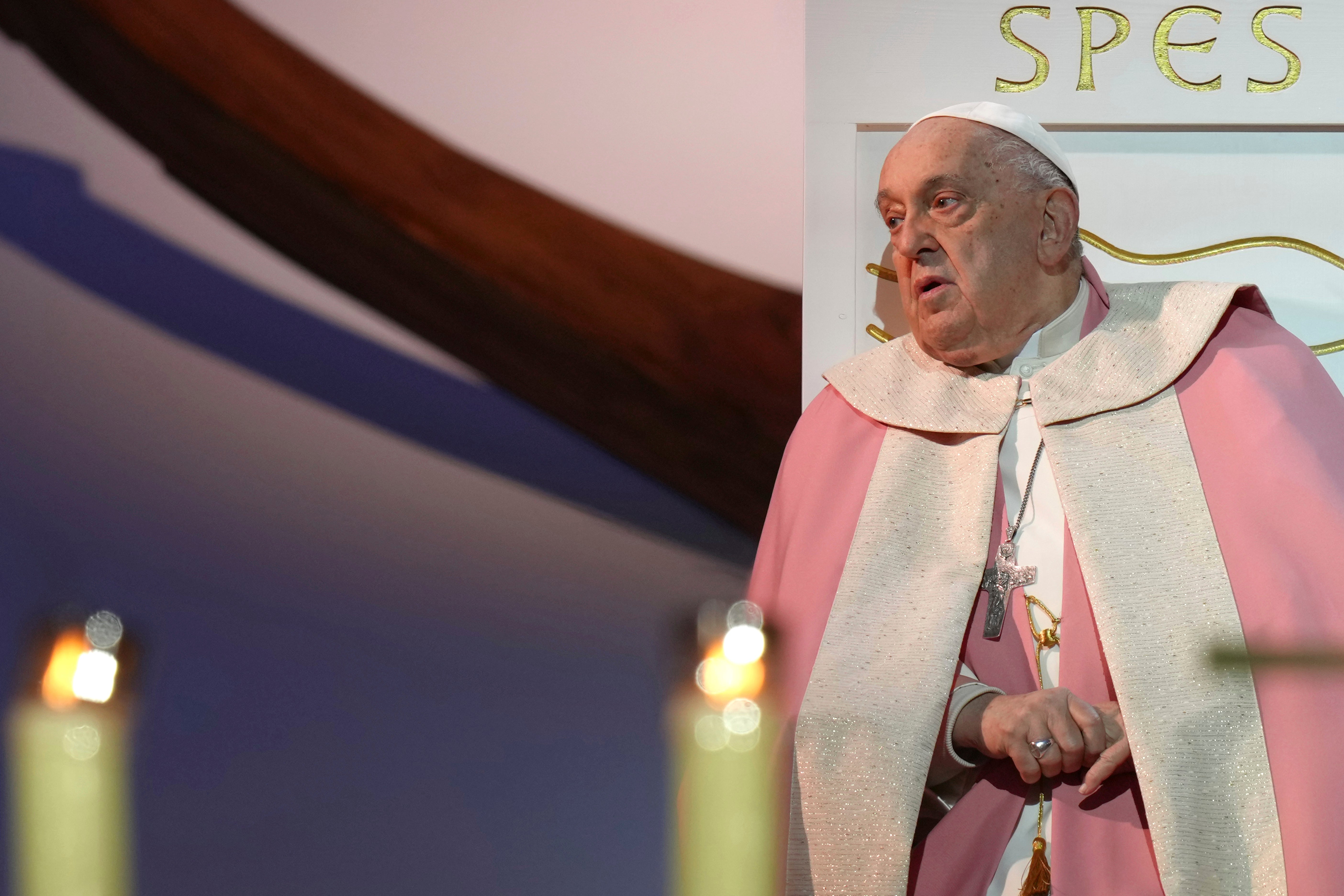 Pope Francis celebrates a mass Sunday, Dec. 15, 2024 in Ajaccio on the first papal visit ever to the French island of Corsica. (AP Photo/Thibault Camus, file)