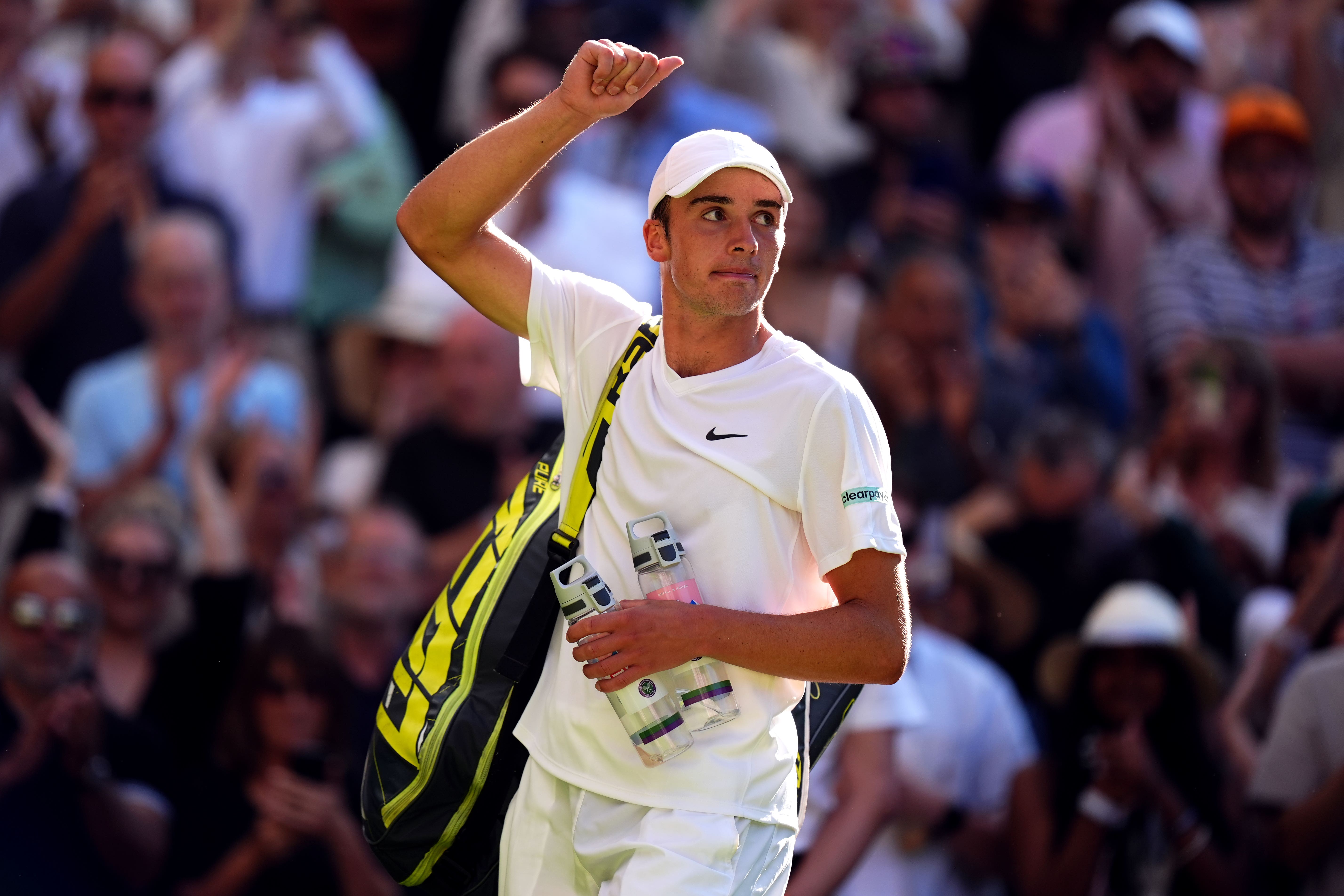 Tarvet waves to Centre Court following his defeat