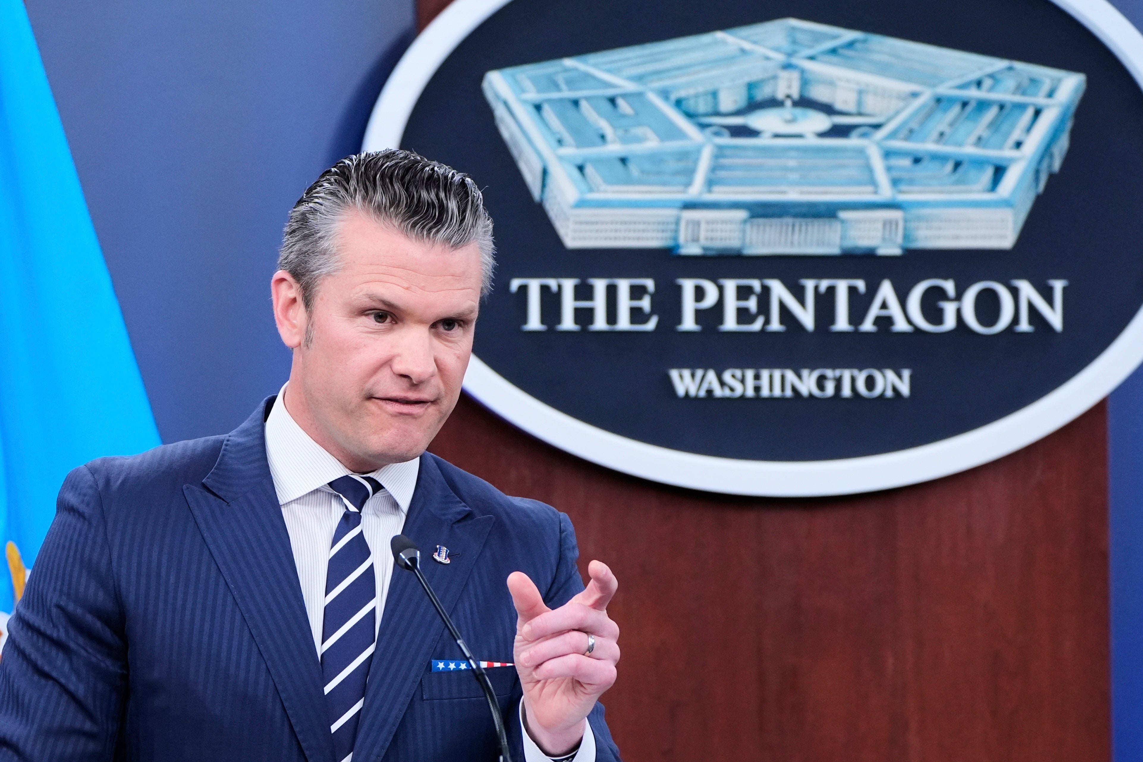 Hegseth speaking at the Pentagon last month