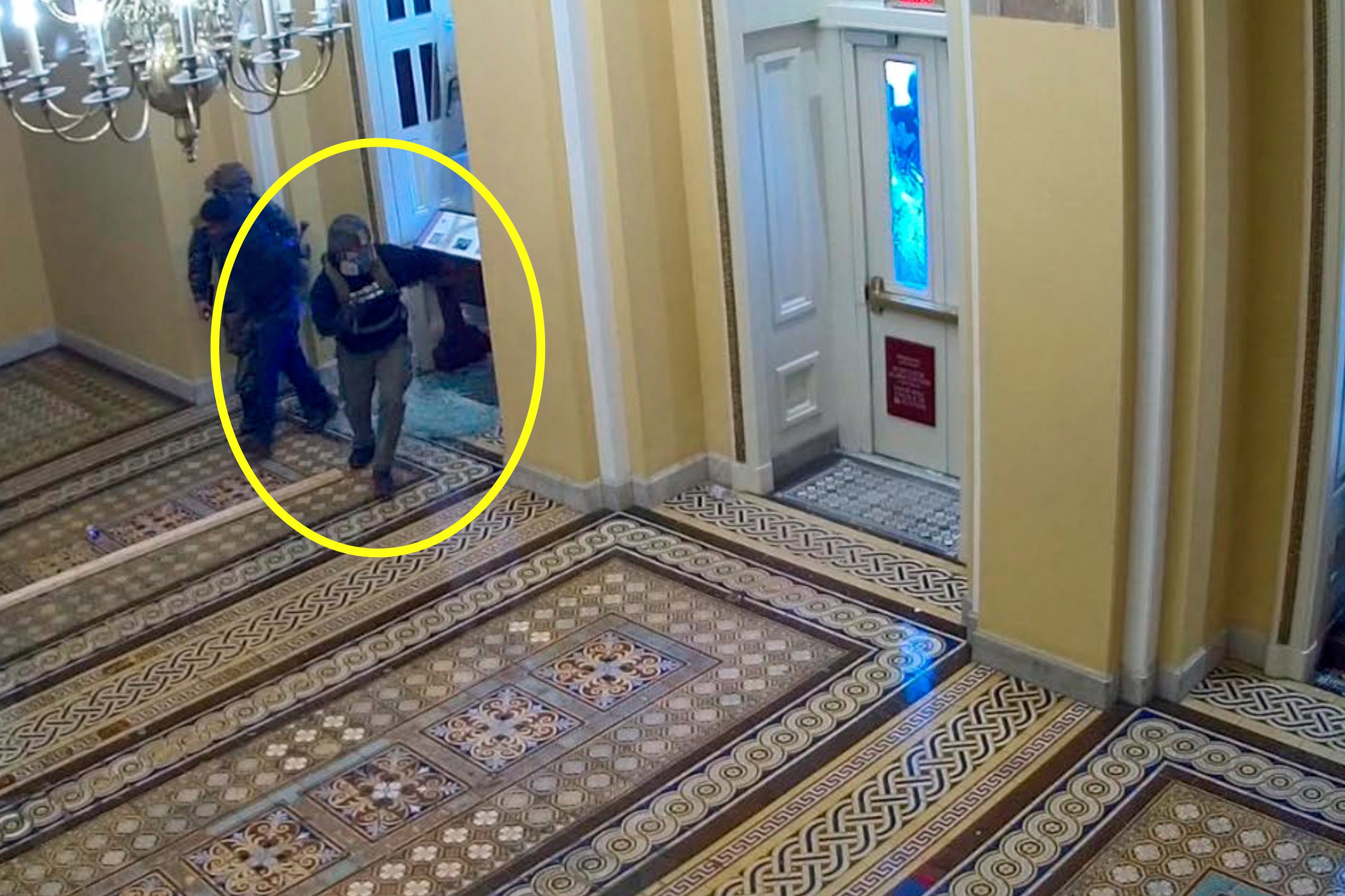 This image from U.S. Capitol Police video, shows Kelley entering the U.S. Capitol Jan. 6