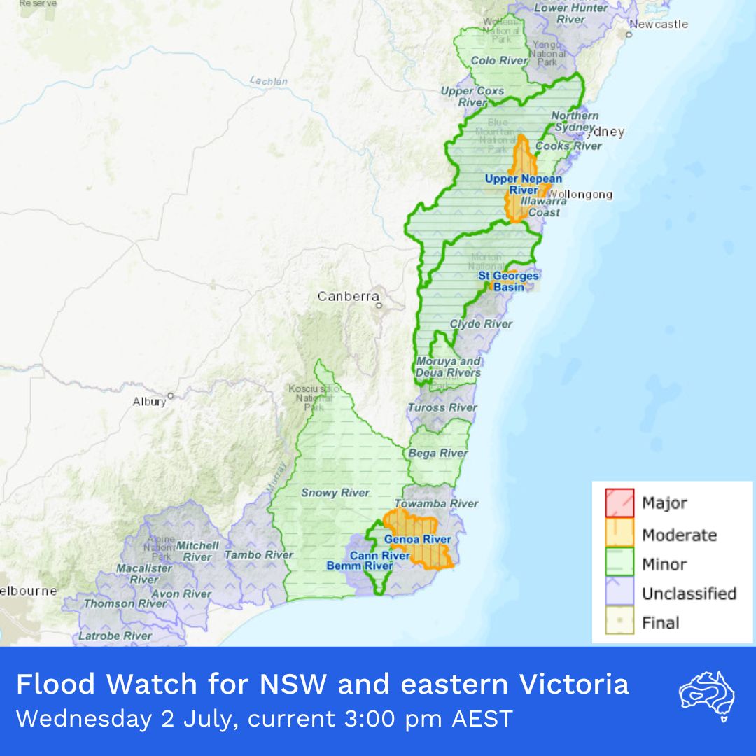 Flood watches and warnings issued by Bureau of Meteorology