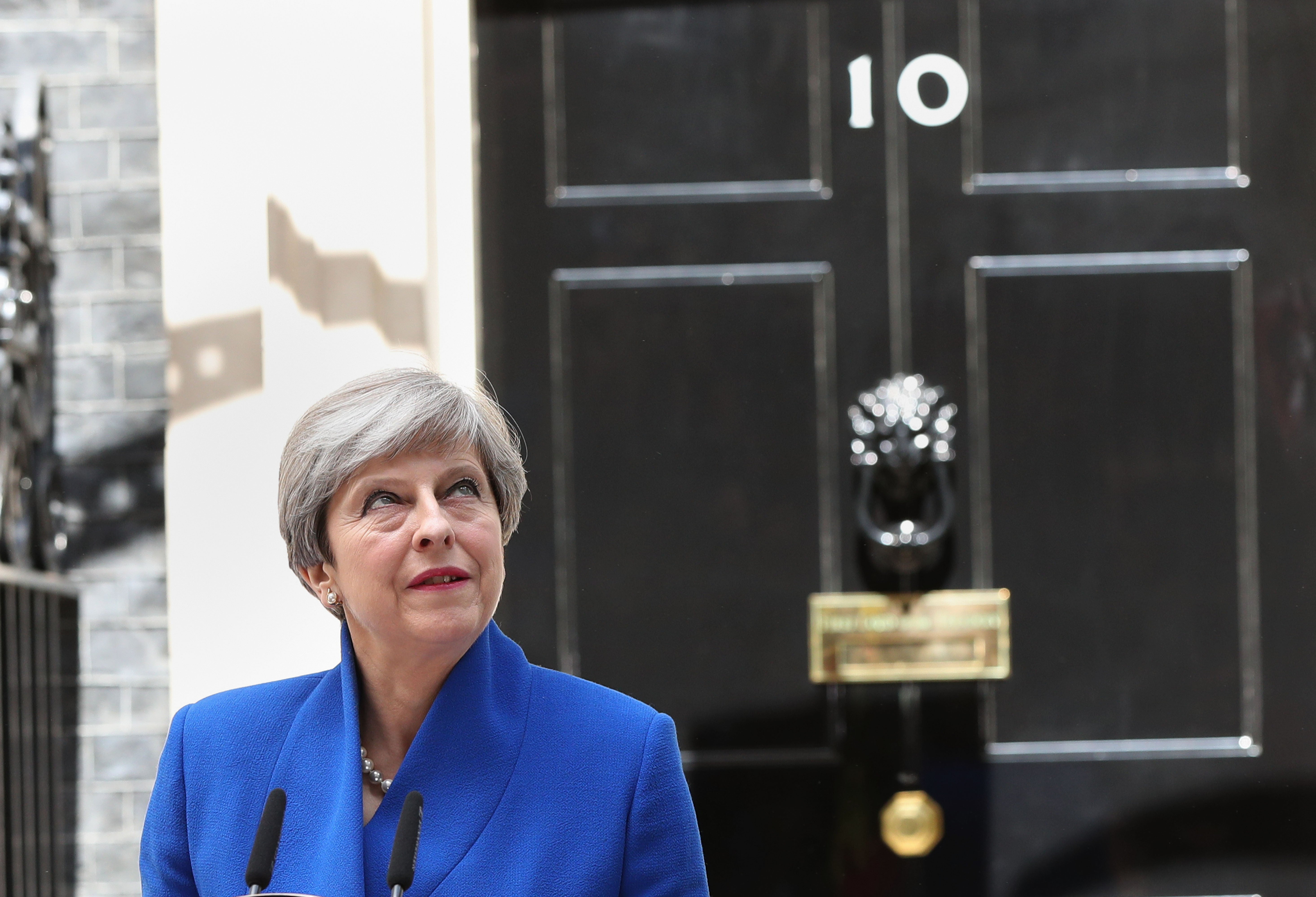 Theresa May speaks in Downing Street after the 2017 general election, which led to the formation of a minority Conservative government (Jonathan Brady/PA)