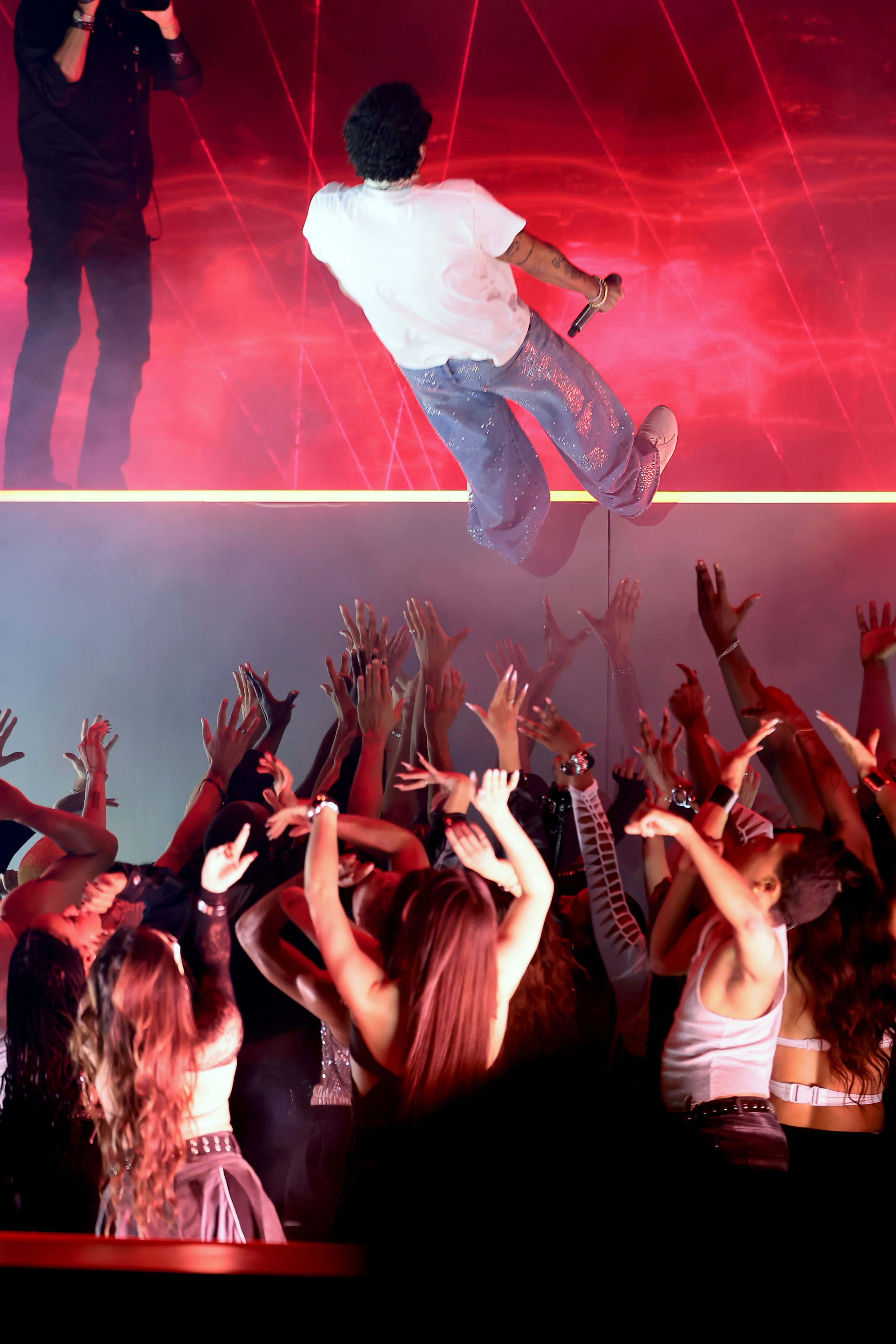 Bunny hop: Puerto Rico superstar Bad Bunny caught by a crowd in Hollywood in March