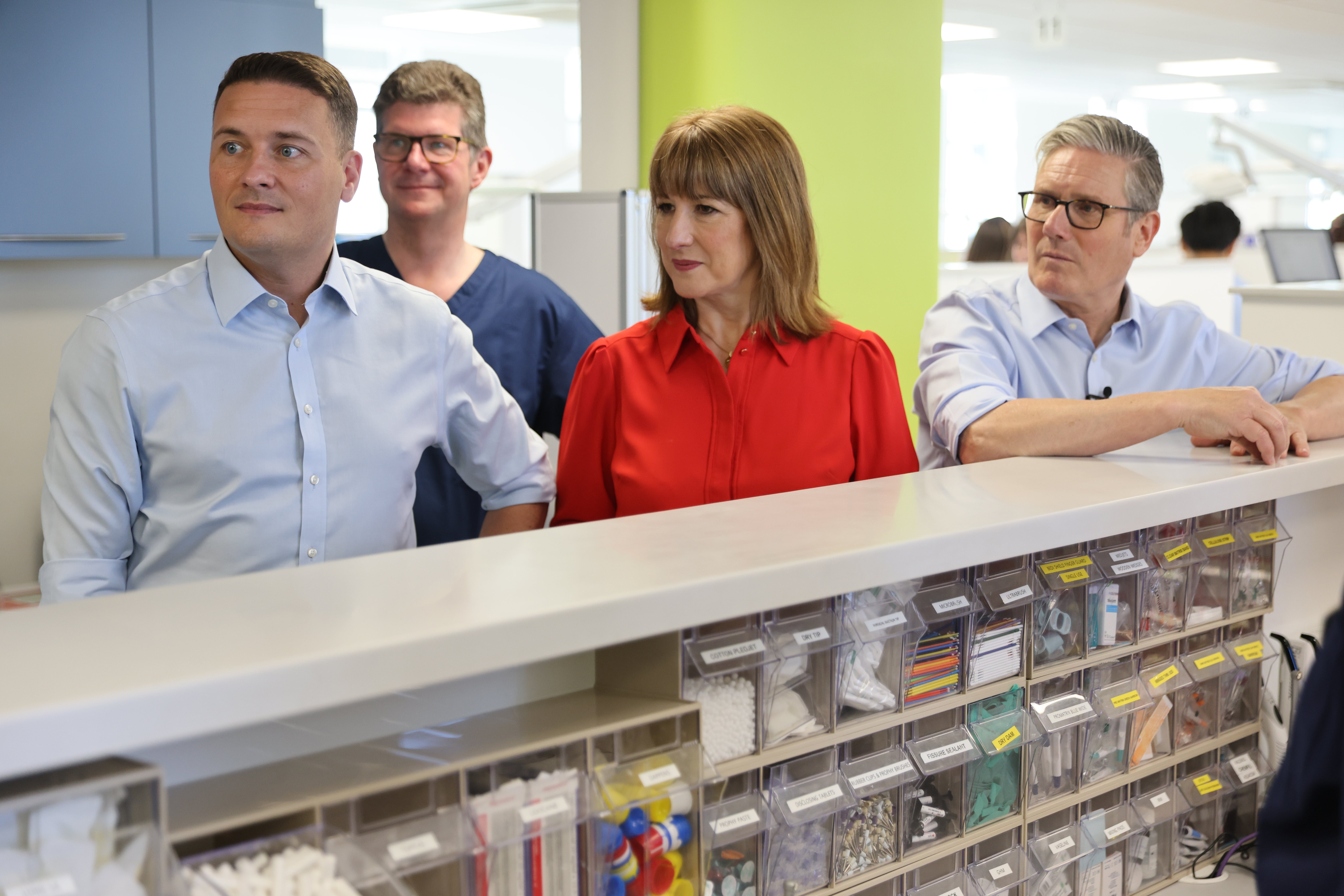 Chancellor of the Exchequer Rachel Reeves, prime minister Sir Keir and health secretary Wes Streeting at the launch of the government’s 10 year health plan