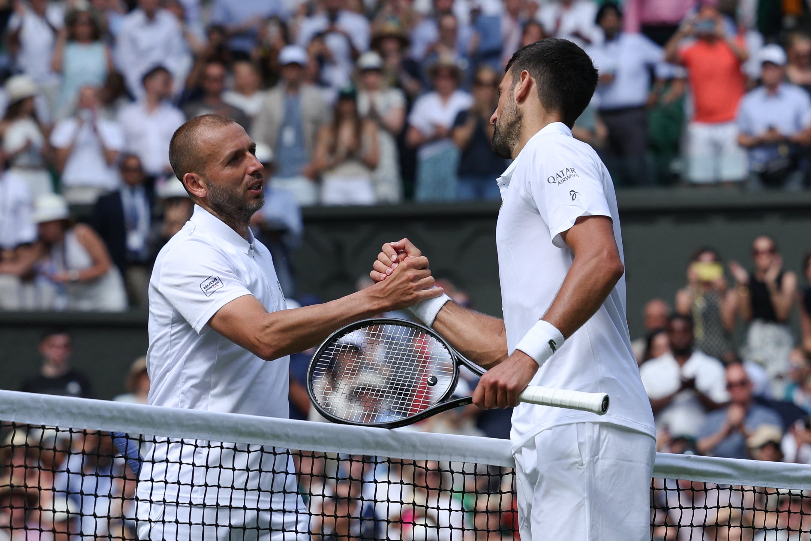 Novak Djokovic celebrated a routine win over Dan Evans