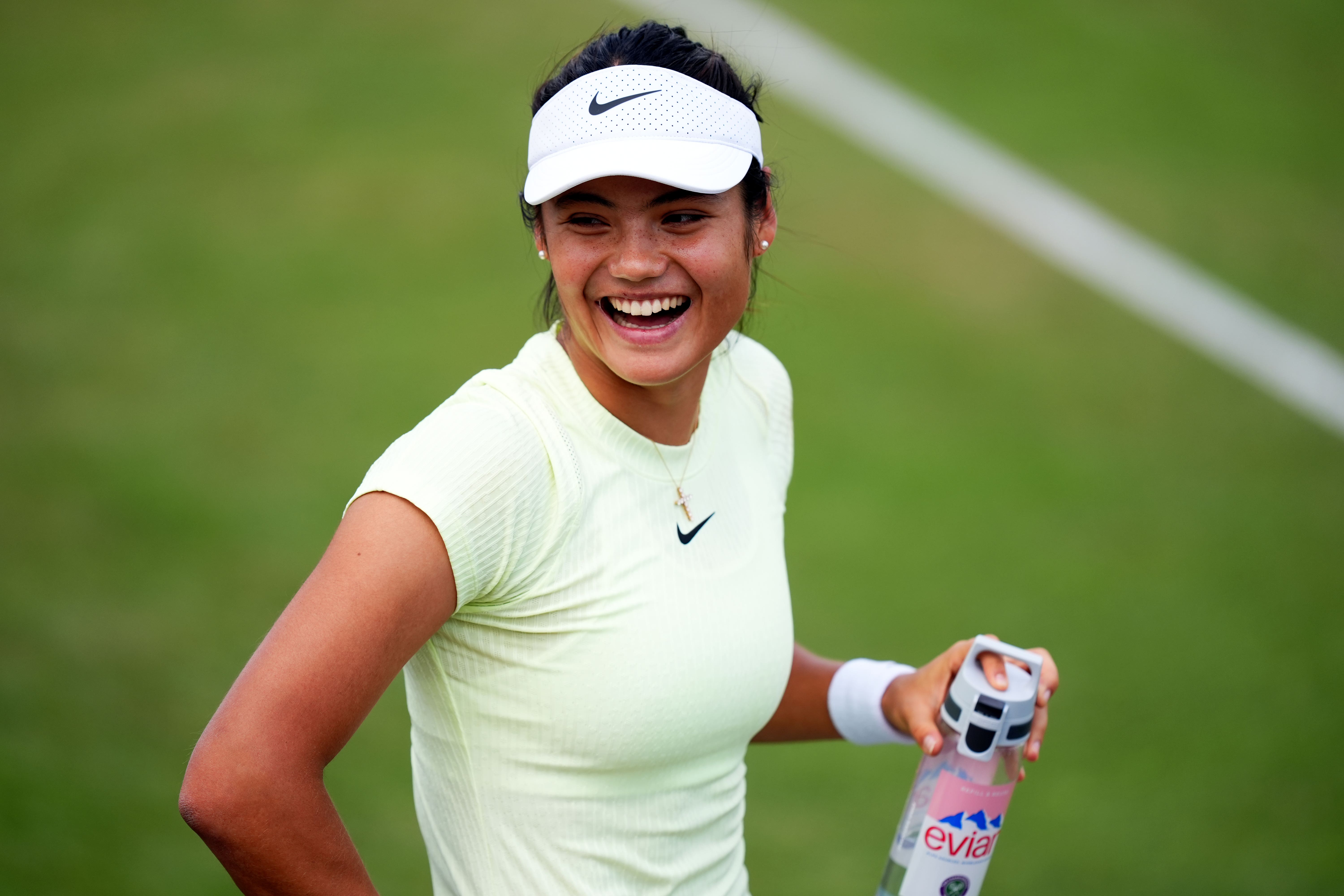 Emma Raducanu laughs during a practice session on Thursday (Mike Egerton/PA)