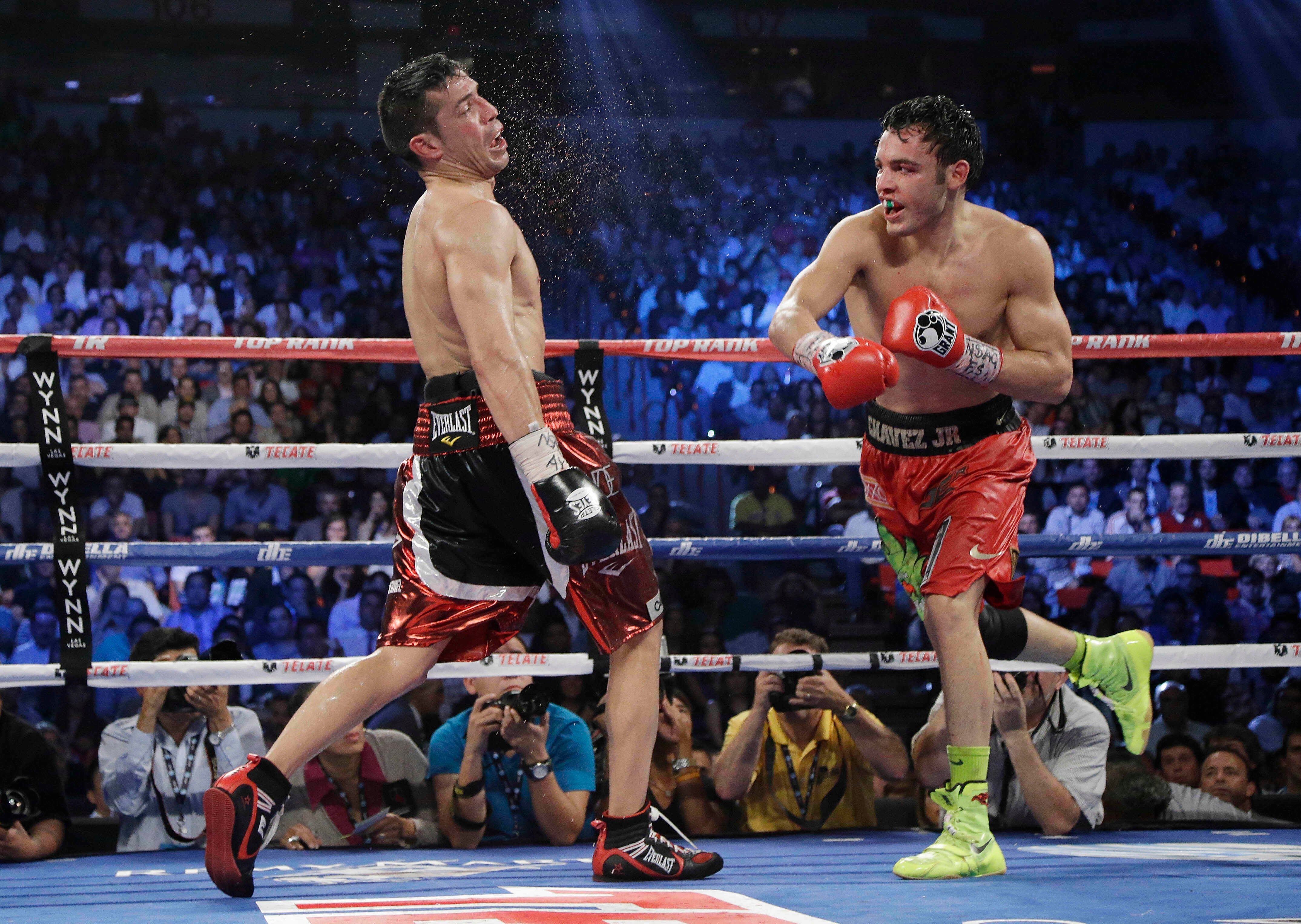 Chávez (right) lost to Sergio Martinez during the WBC middleweight title fight in Las Vegas, in September 2012