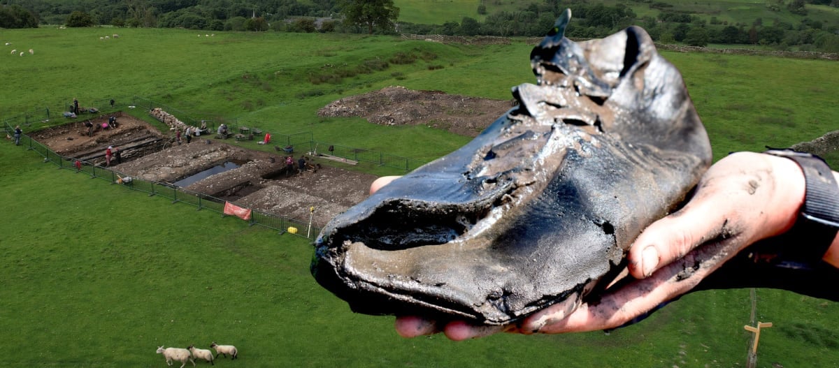 Eight leather shoes, each at least 30cm long, were discovered in a defensive ditch