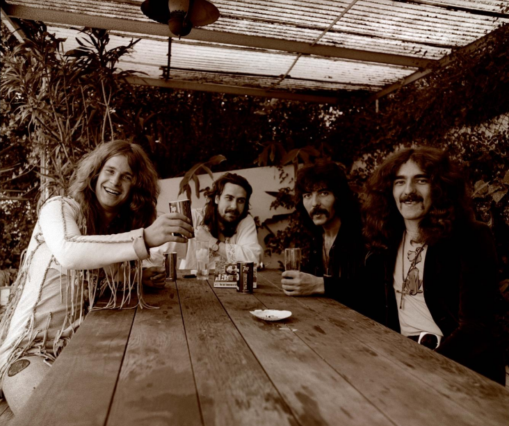 Previous unseen photo of Black Sabbath enjoying a pint in a beer garden