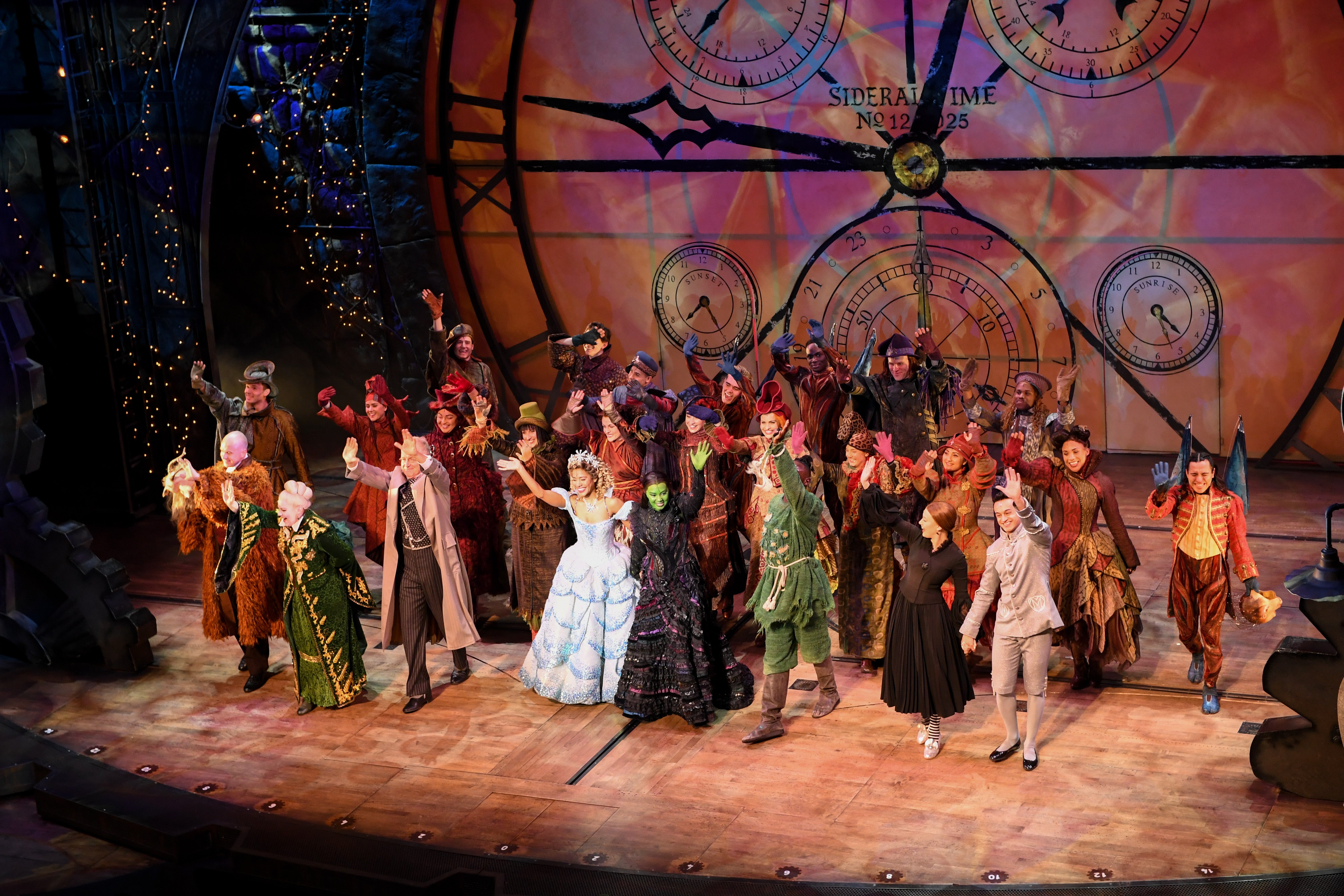 The cast of the West End production of ‘Wicked’ take a bow at the 2023 Media Night at Apollo Victoria Theatre on April 19, 2023 in London, England. (Photo by Nicky J Sims/Getty Images)